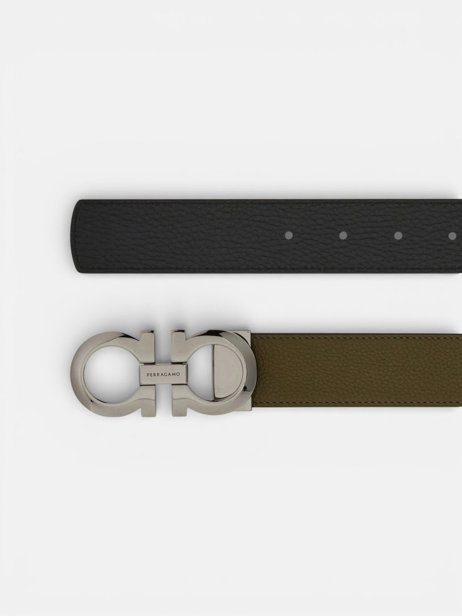 Ferregamo Reversible and Adjustable Belt Olive Green Black - Preview