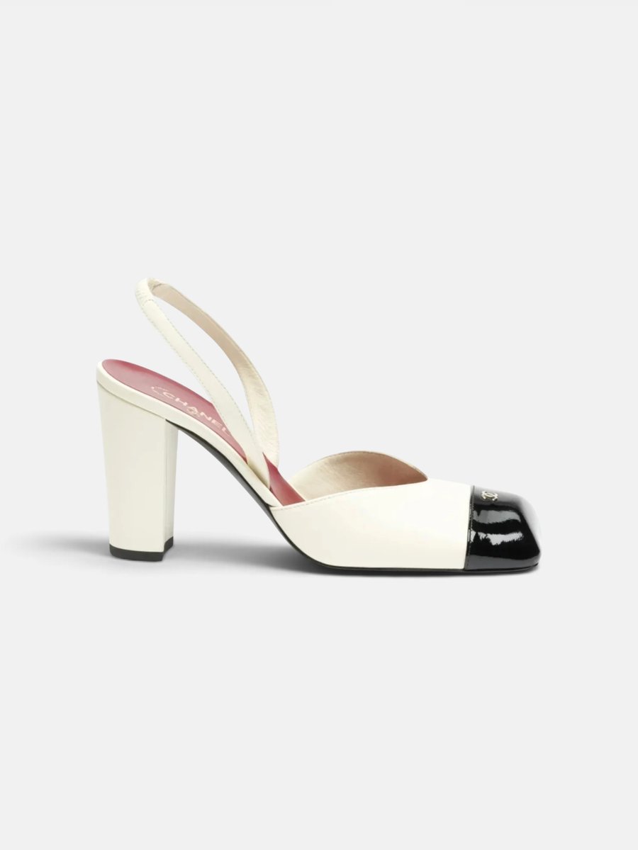 Chanel Slingbacks in Lambskin and Patent Calfskin Ivory/Black