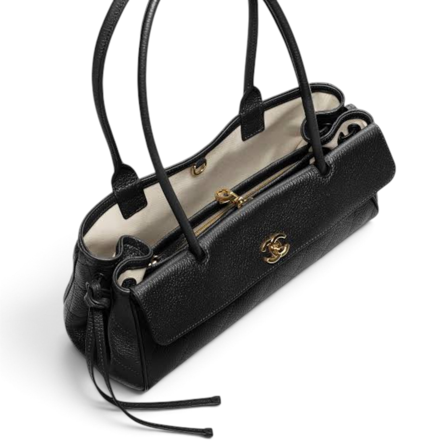 Chanel Chanel Small Tote Grained Calfskin & Gold-Tone Metal Black – detail view in premium quality with AA+ craftsmanship