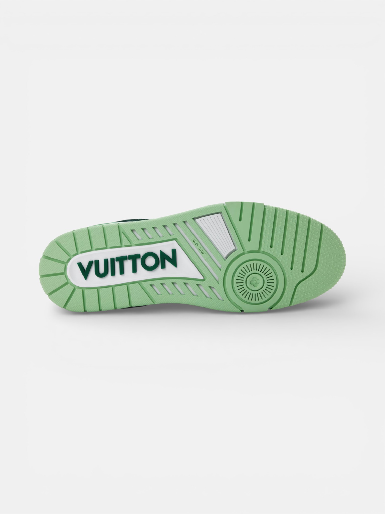 Louis Louis Vuitton Trainer Green White – detail view in premium quality with AA+ craftsmanship