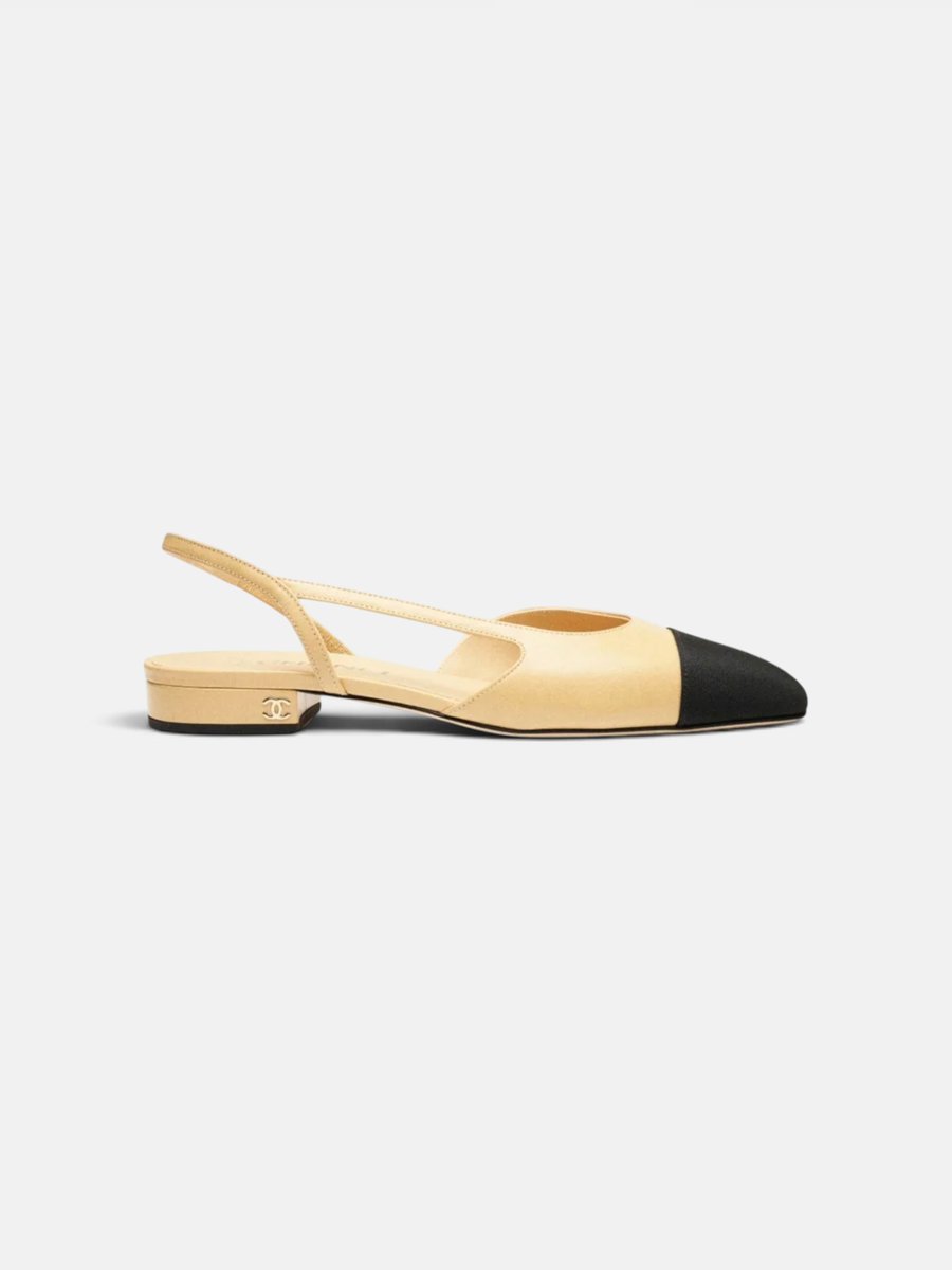 Chanel  Slingback Goatskin and Grosgrain  Beige