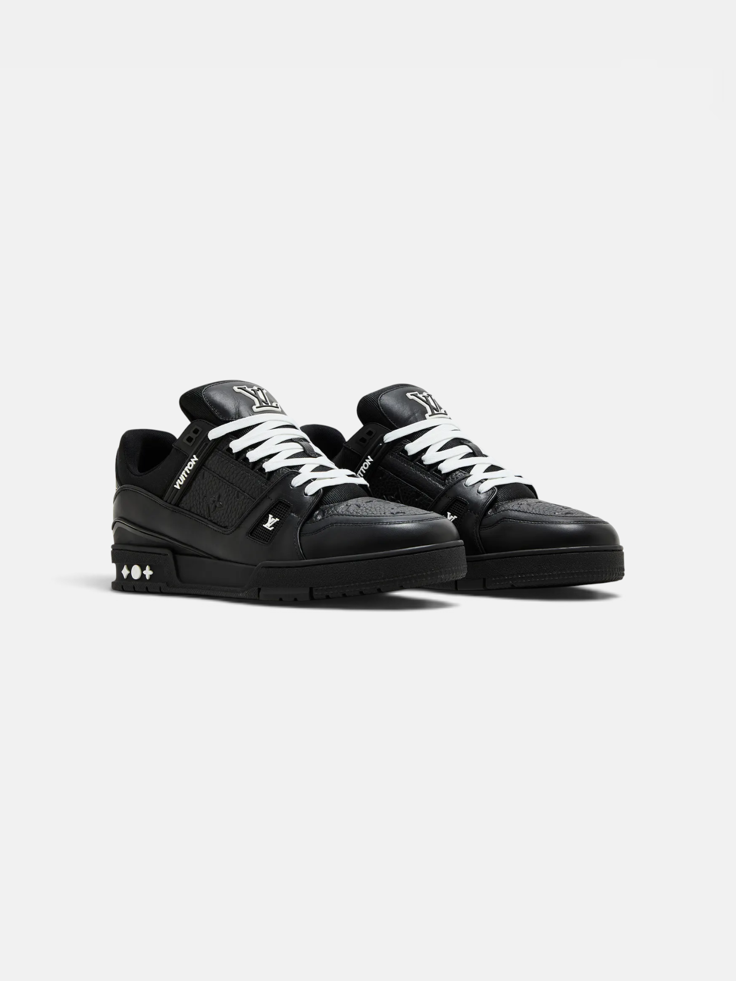 Louis Louis Vuitton Trainer Embossed Monogram Black – detail view in premium quality with AA+ craftsmanship