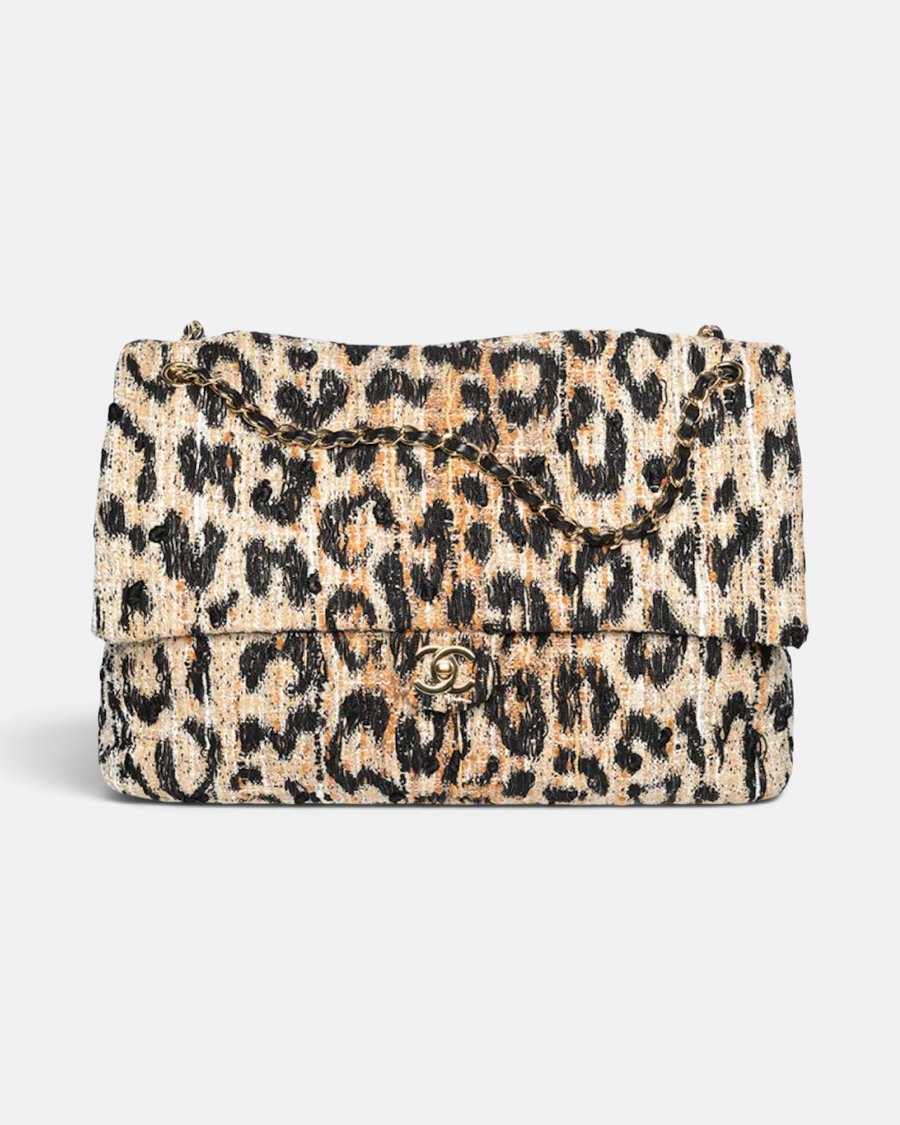 Chanel Maxi Flap Bag Tweed, Mixed Fibers & Gold-Tone Metal Brown, Black & White - Preview