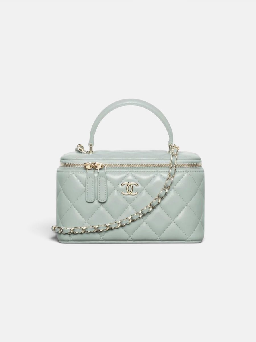 Chanel Long Vanity With Chain Lambskin Light Green
