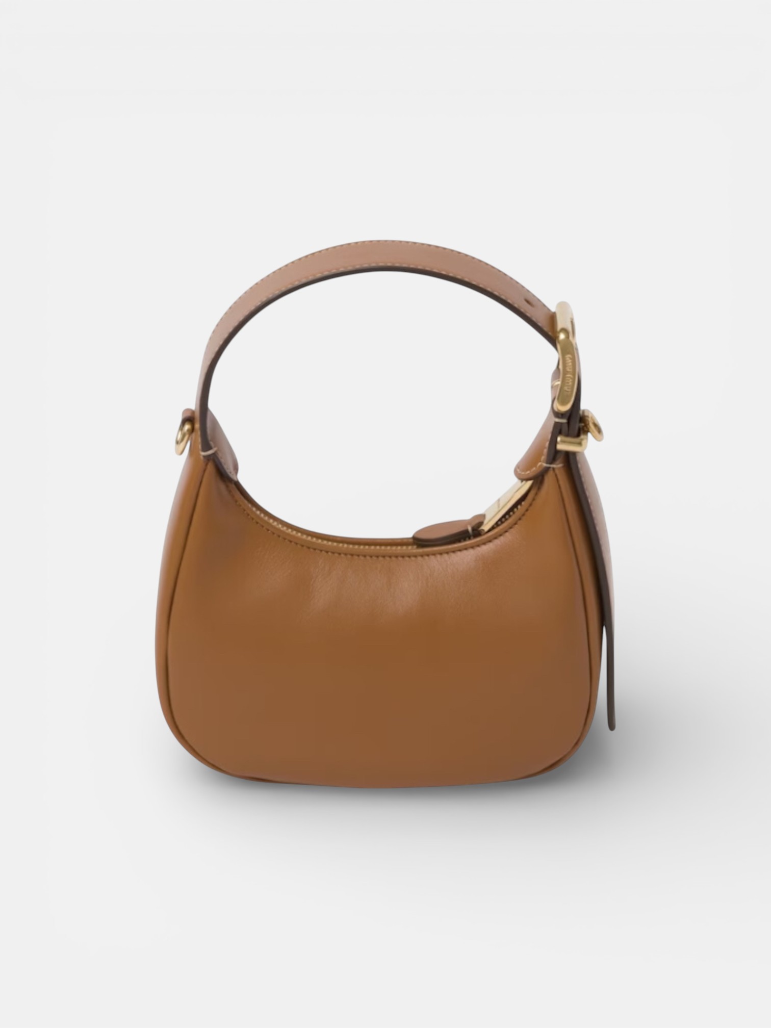 MiuMiu MiuMiu Half-Moon Leather Bag Caramel – side profile view in premium quality with AA+ craftsmanship