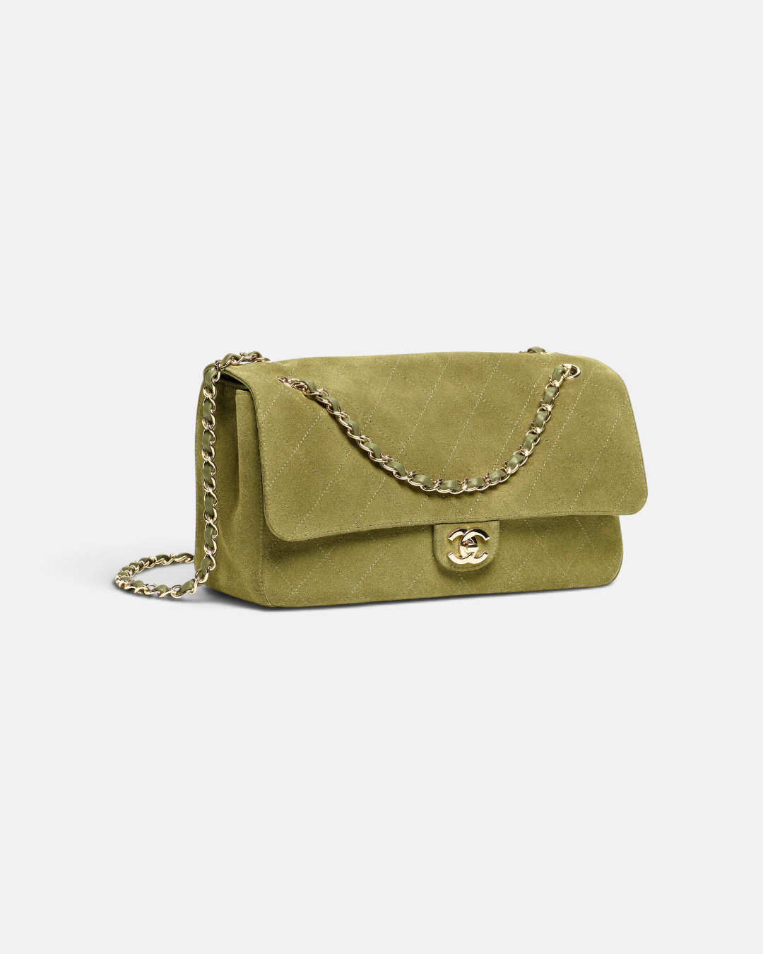 Chanel Chanel Maxi Flap Bag Suede Calfskin & Gold Metal Khaki – back view in premium quality with AA+ craftsmanship