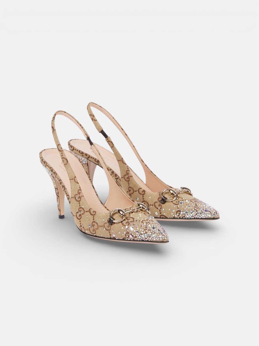 Gucci GG Pumps Canvas Crystal-Embellished