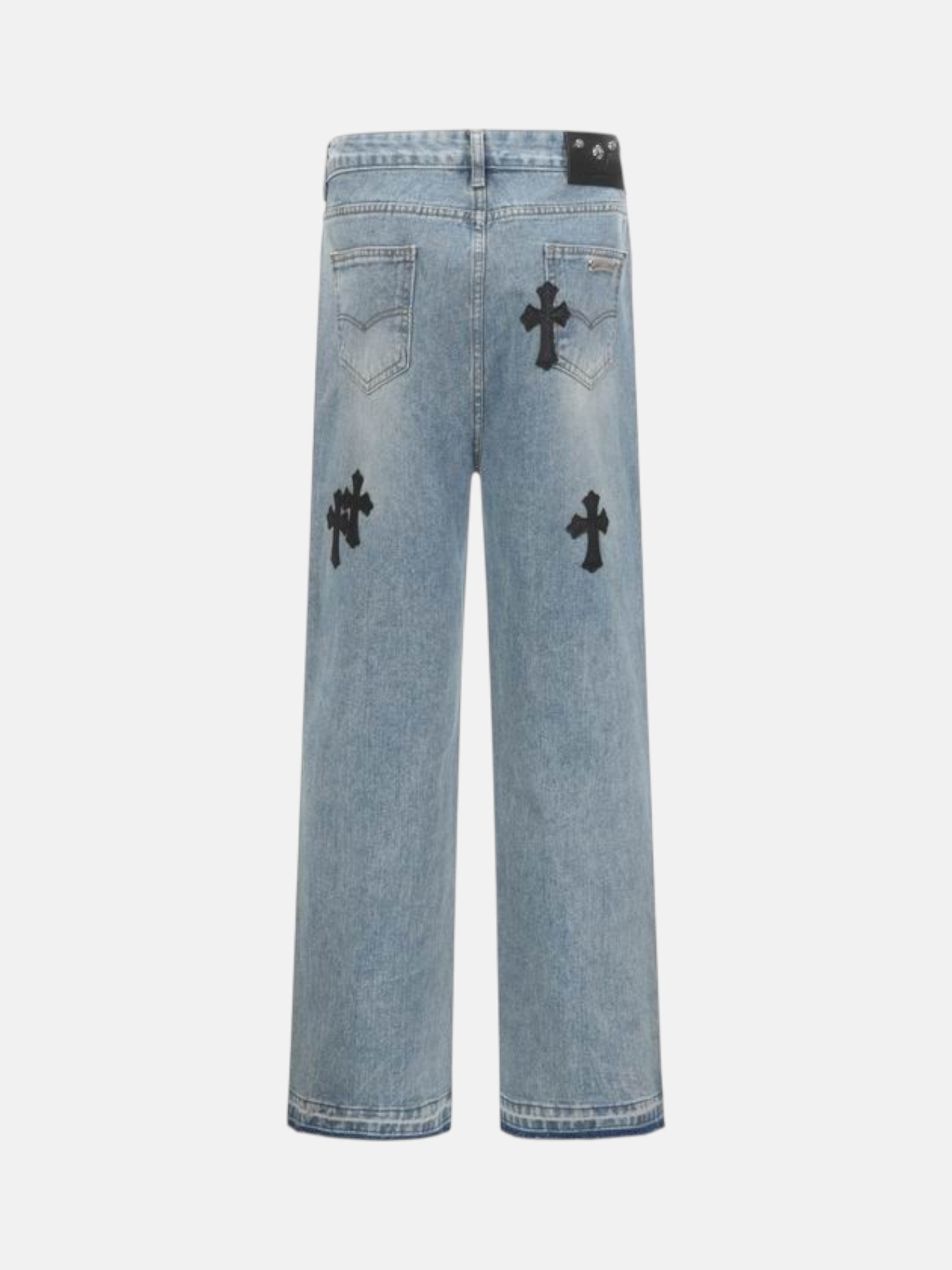 Chrome Chrome Hearts Minimal Cross Jeans Light Blue – side profile view in premium quality with AA+ craftsmanship