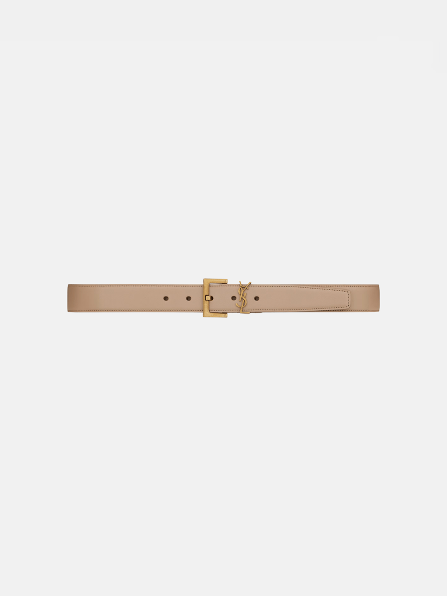YSL Cassandre belt in smooth leather Dark Beige