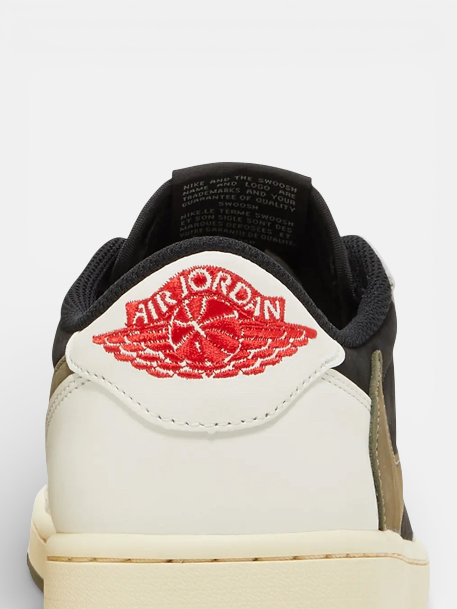 Jordan Jordan 1 Retro Low OG SP Travis Scott Olive – detail view in premium quality with AA+ craftsmanship