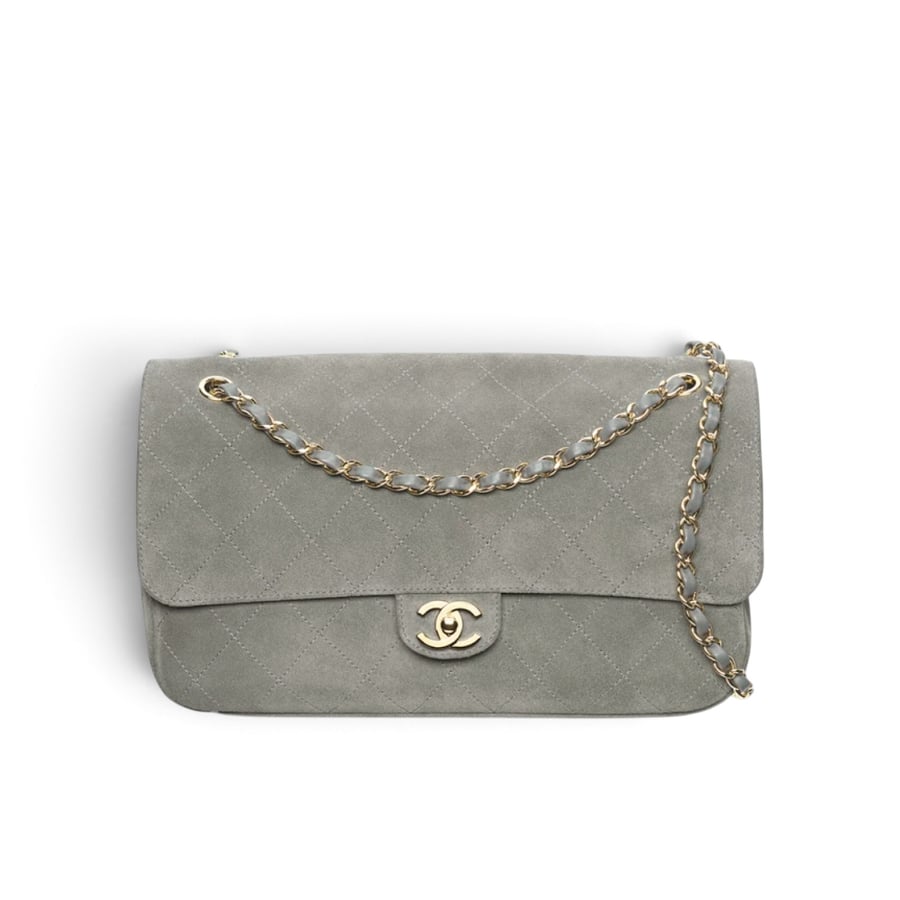 Chanel Maxi Flap Bag Suede Calfskin & Gold Metal Dark Grey - Preview