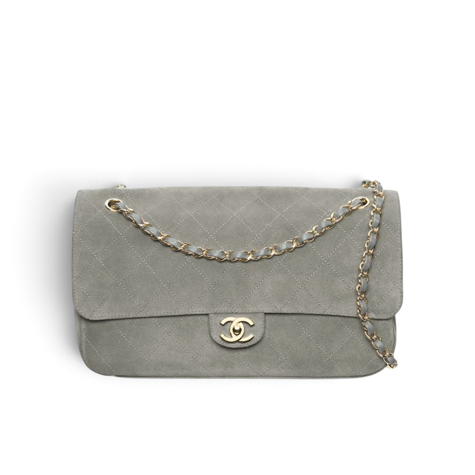 Chanel Chanel Maxi Flap Bag Suede Calfskin & Gold Metal Dark Grey – side profile view in premium quality with AA+ craftsmanship