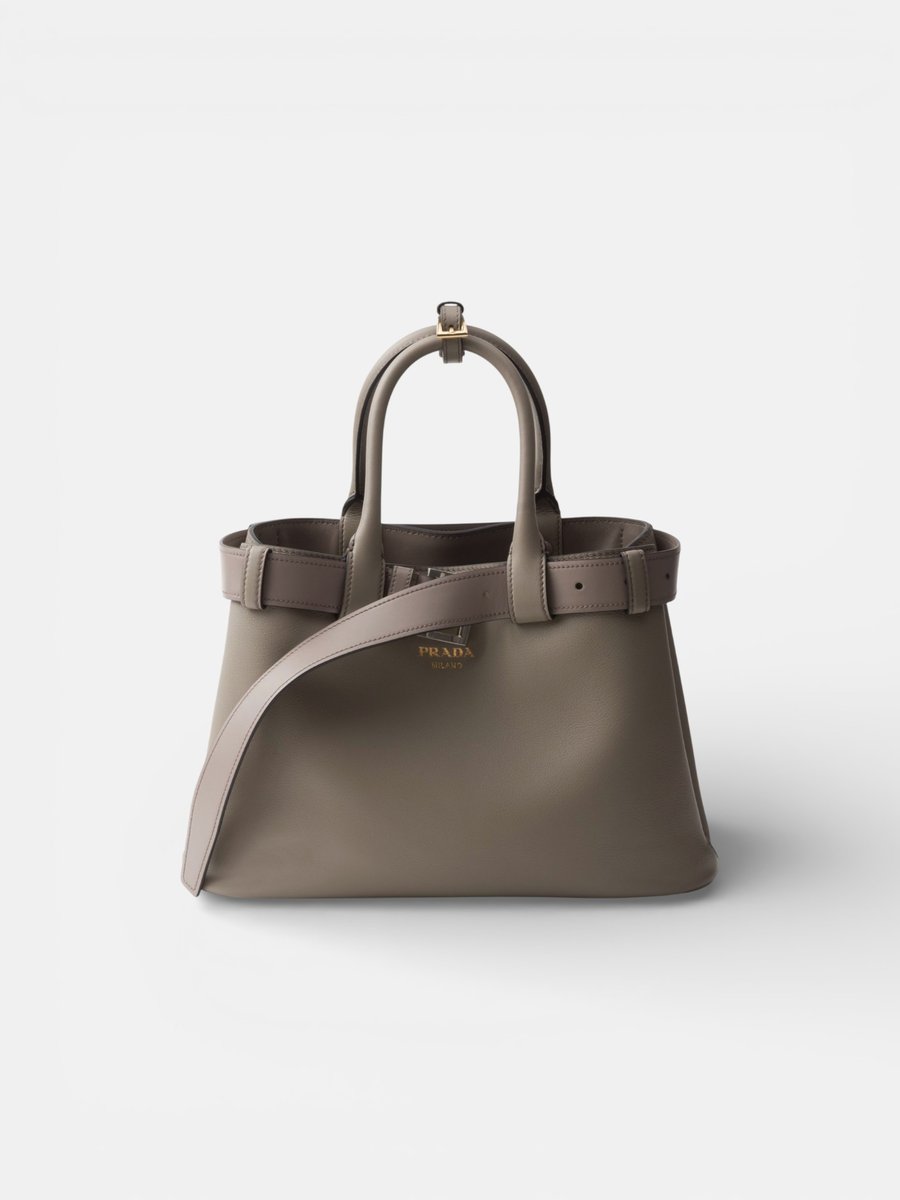 Prada Buckle Small Leather Handbag Clay Grey