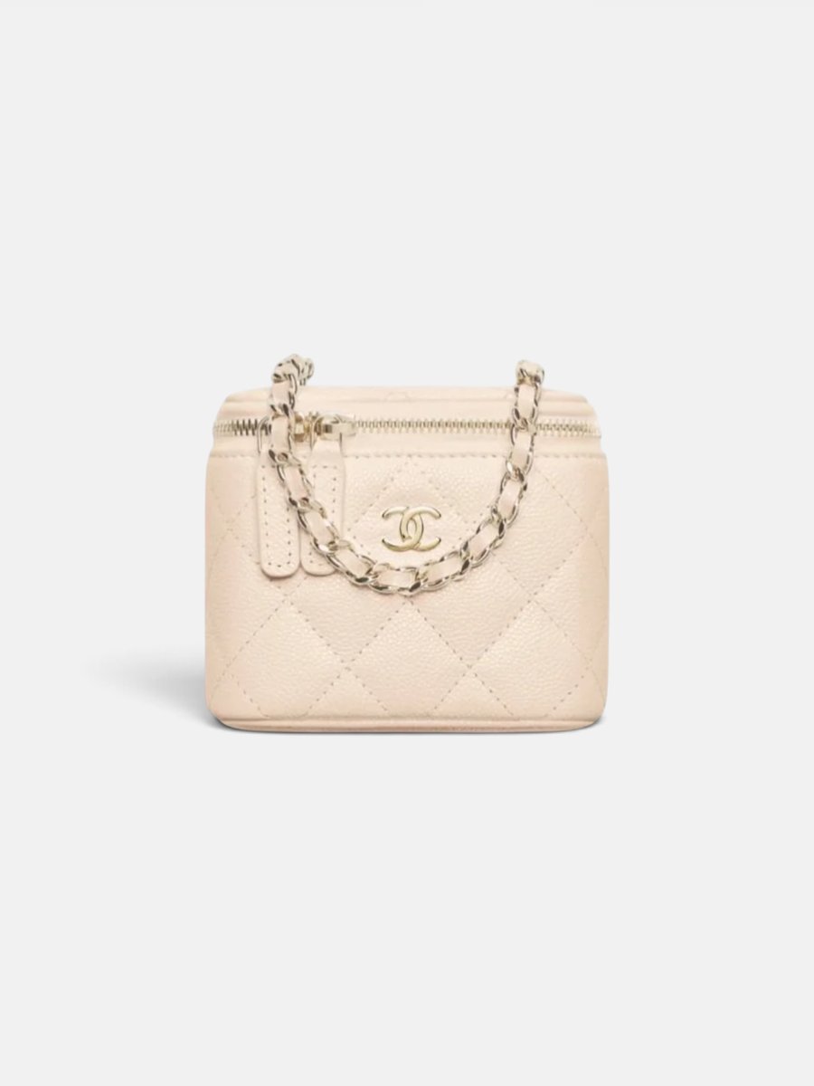 Chanel Classic Small Vanity With Chain in Grained Shiny Calfskin Light Beige