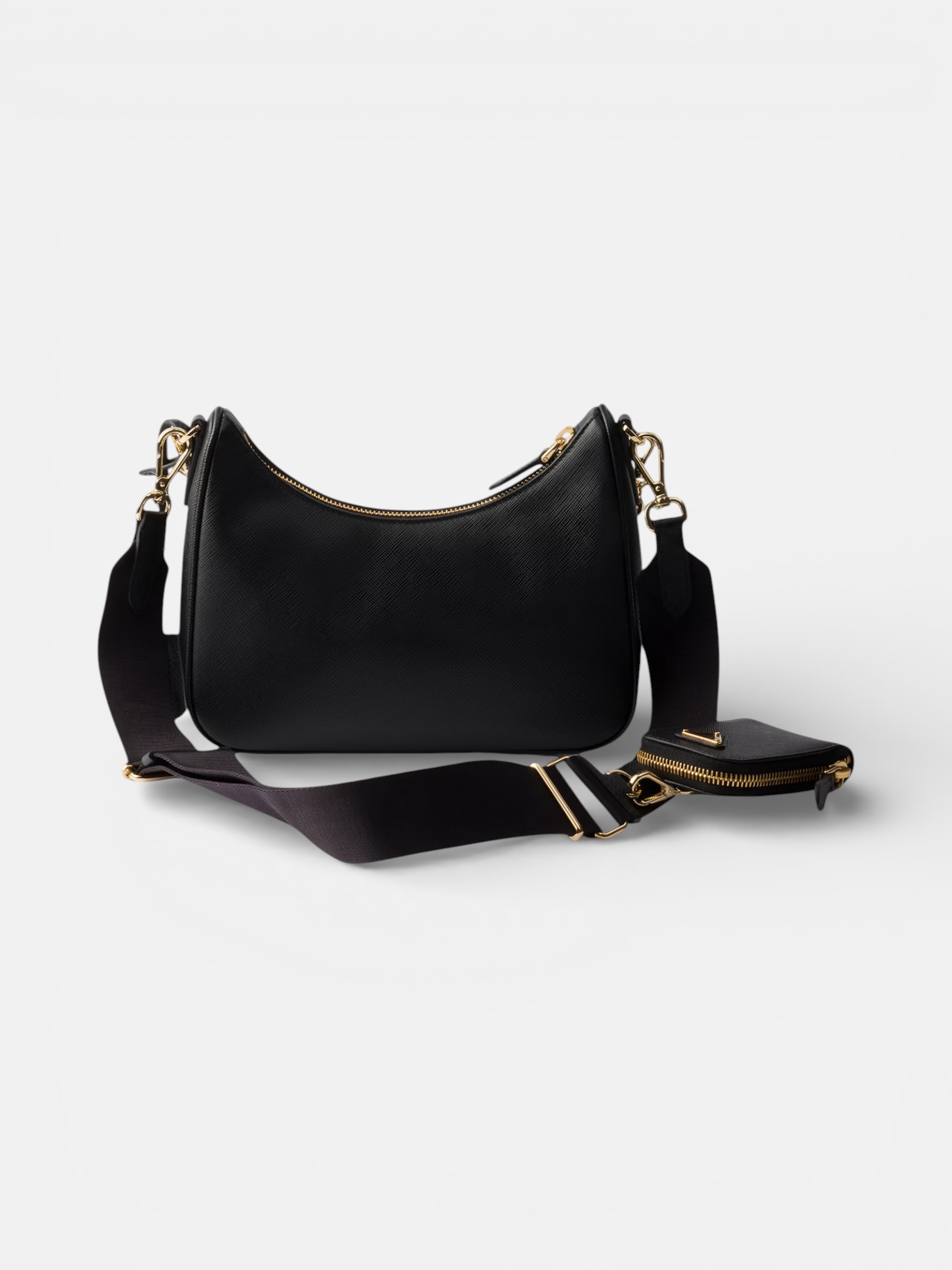 Prada Prada Re-Edition 2005 Saffiano Black – close-up detail view in premium quality with AA+ craftsmanship