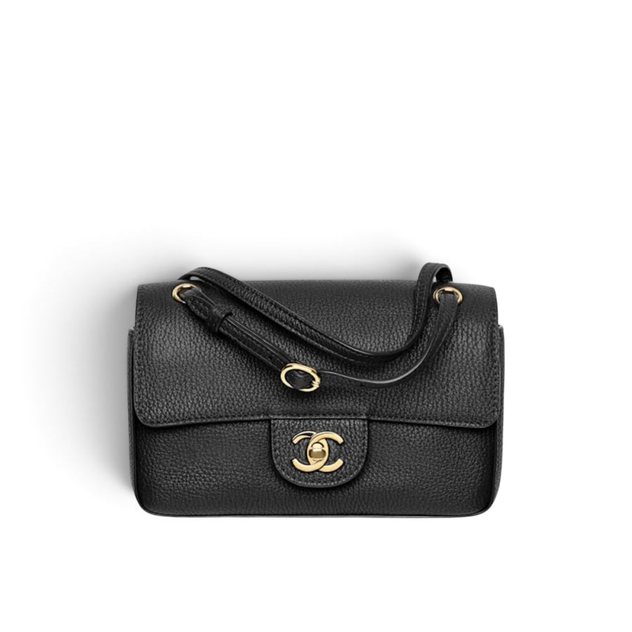 Chanel Mini Flap Bag Grained Calfskin & Gold-Tone Metal Black - Preview