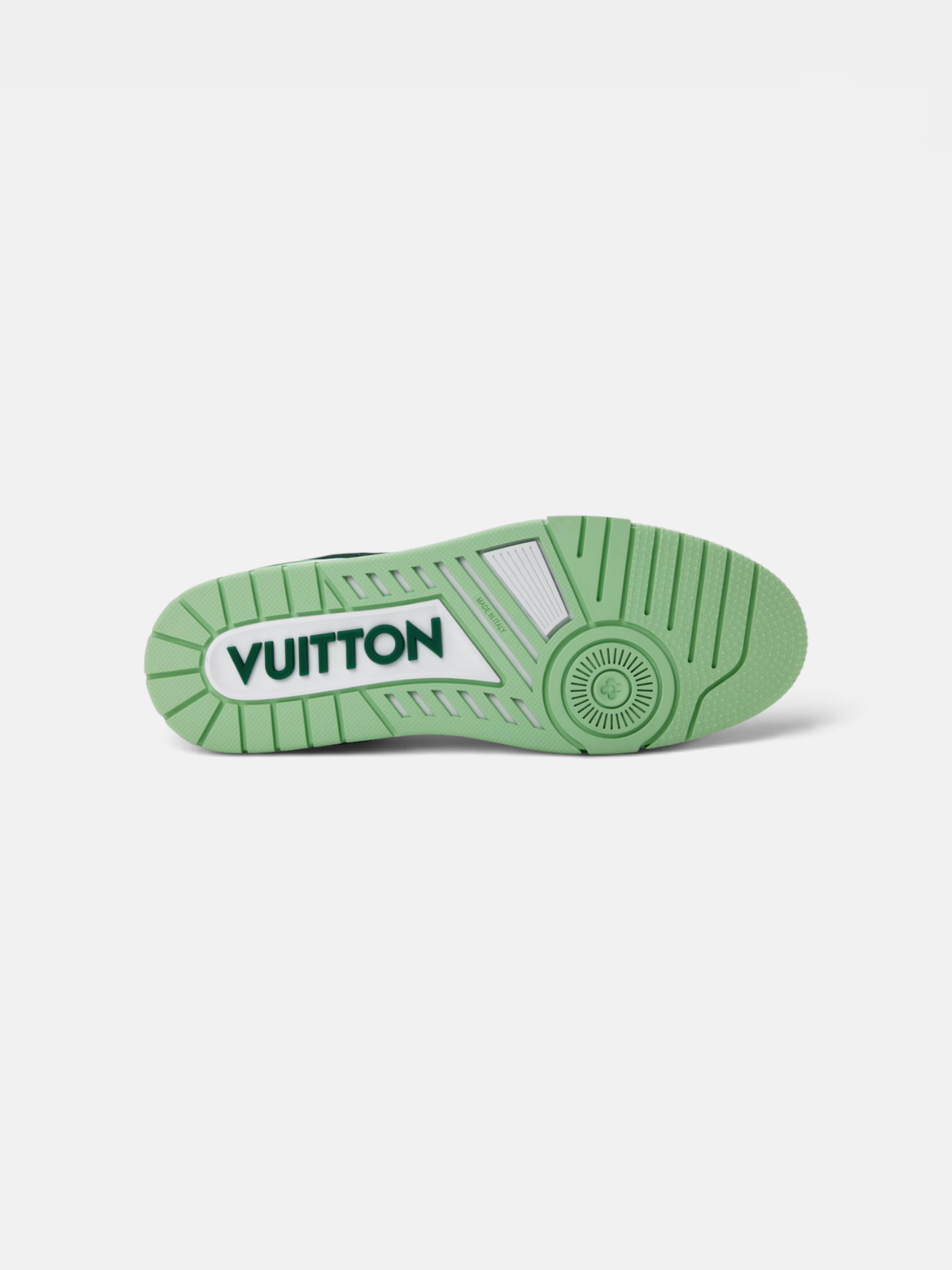 Louis Louis Vuitton Trainer Green White – close-up detail view in premium quality with AA+ craftsmanship