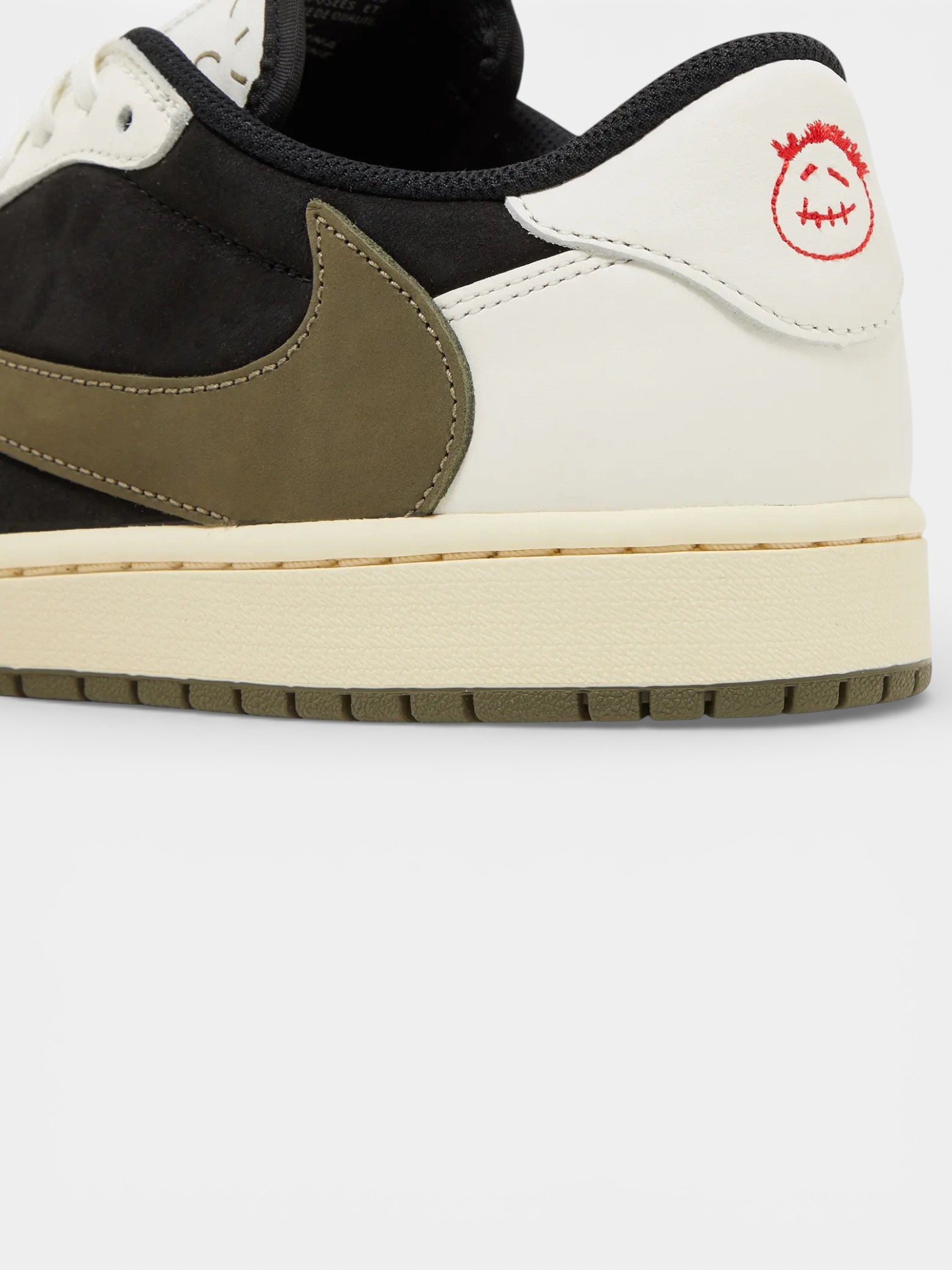 Jordan Jordan 1 Retro Low OG SP Travis Scott Olive – detail view in premium quality with AA+ craftsmanship
