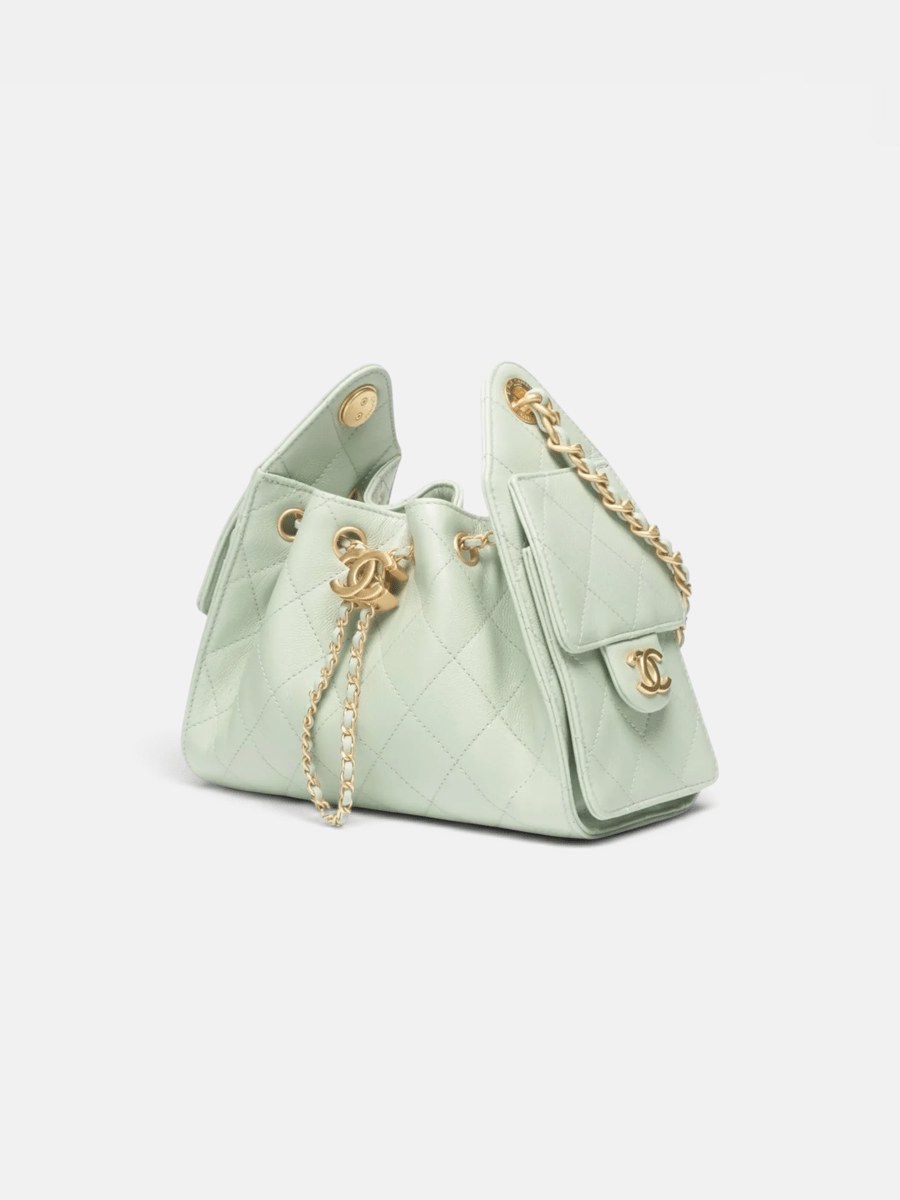 Chanel 25 Mini Handbag Grained Calfskin & Gold-Tone Metal in Light Green - Preview