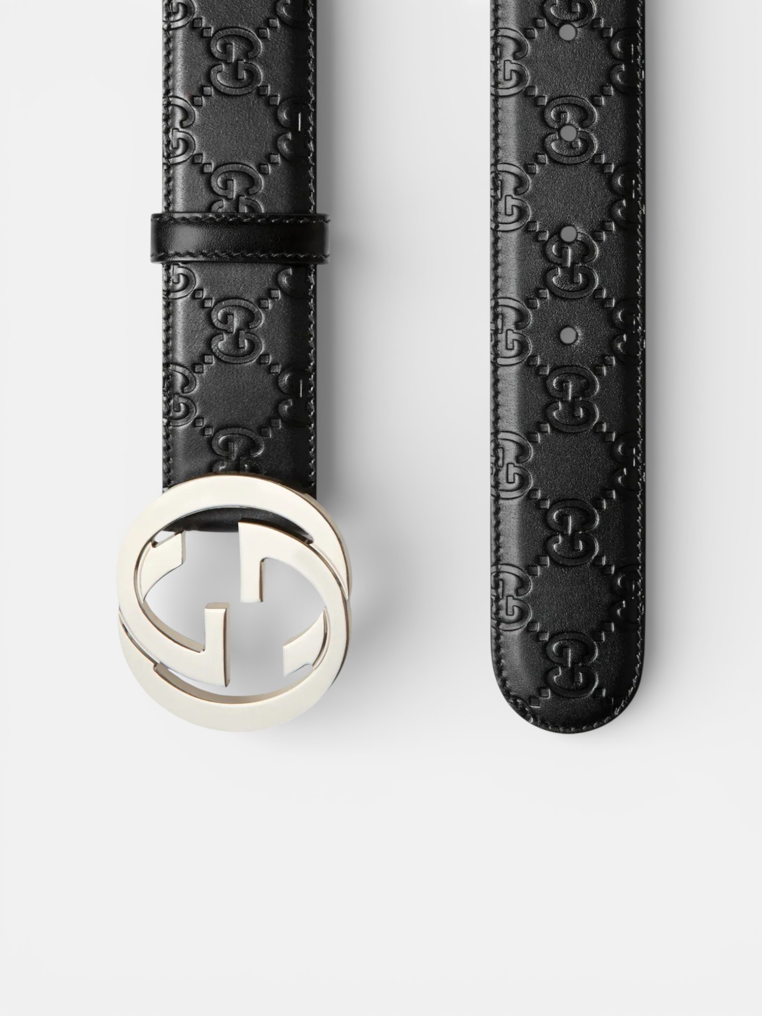 Gucci Gucci Belt with Interlocking G Buckle Black Signature Leather – side profile view in premium quality with AA+ craftsmanship