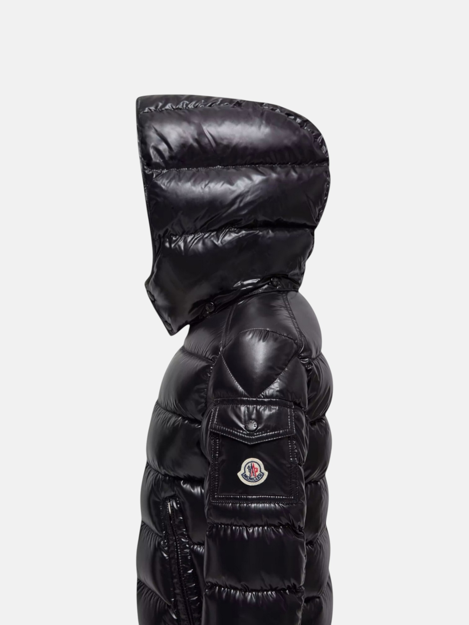 Moncler Moncler Maya Down Jacket Black – side profile view in premium quality with AA+ craftsmanship