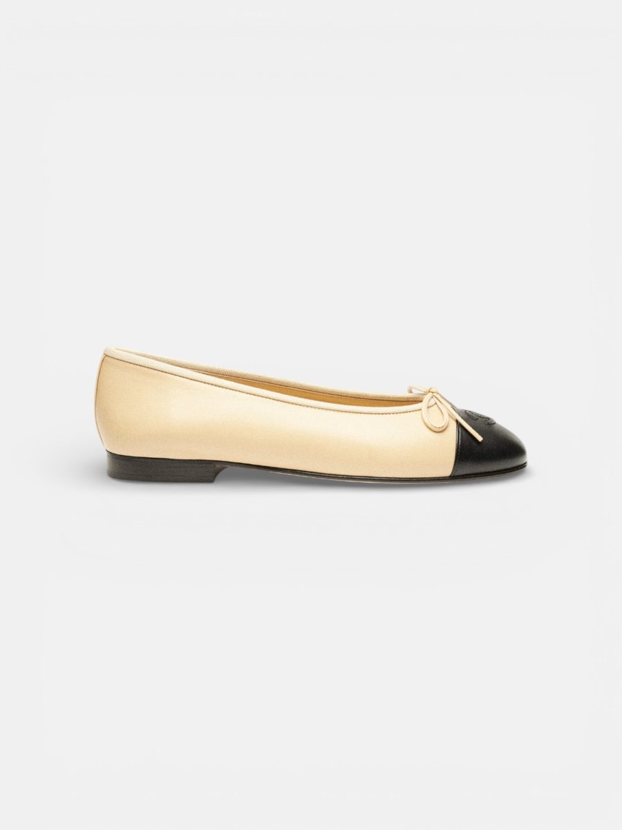 Chanel Ballet Flats Beige Black