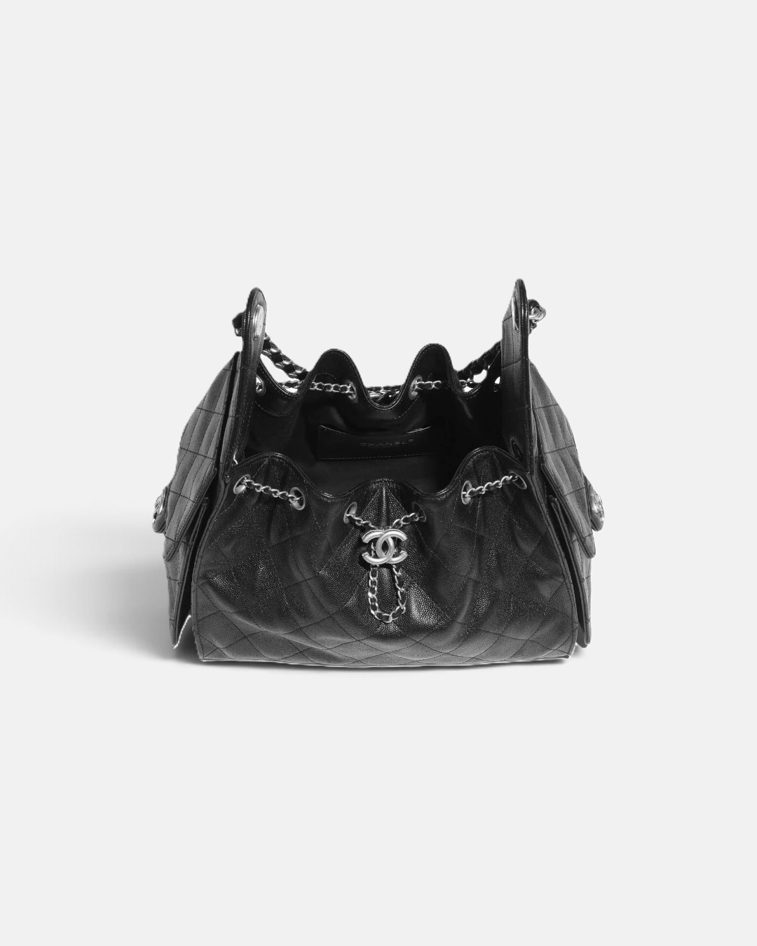 Chanel Chanel 25 Small Handbag Grained Calfskin & Silver-Tone Metal Black – back view in premium quality with AA+ craftsmanship