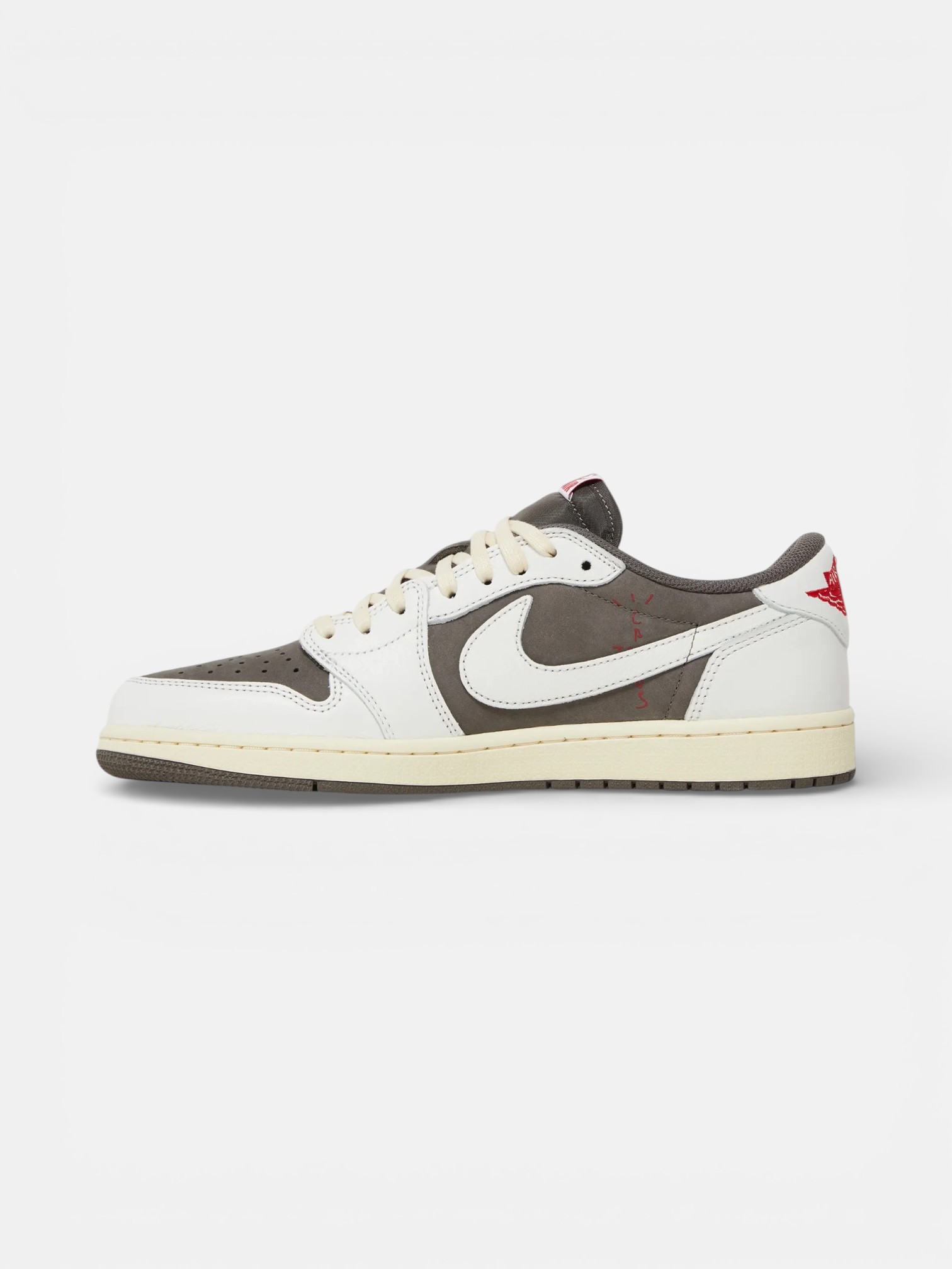 Jordan Jordan 1 Retro Low OG SP Travis Scott Reverse Mocha – close-up detail view in premium quality with AA+ craftsmanship