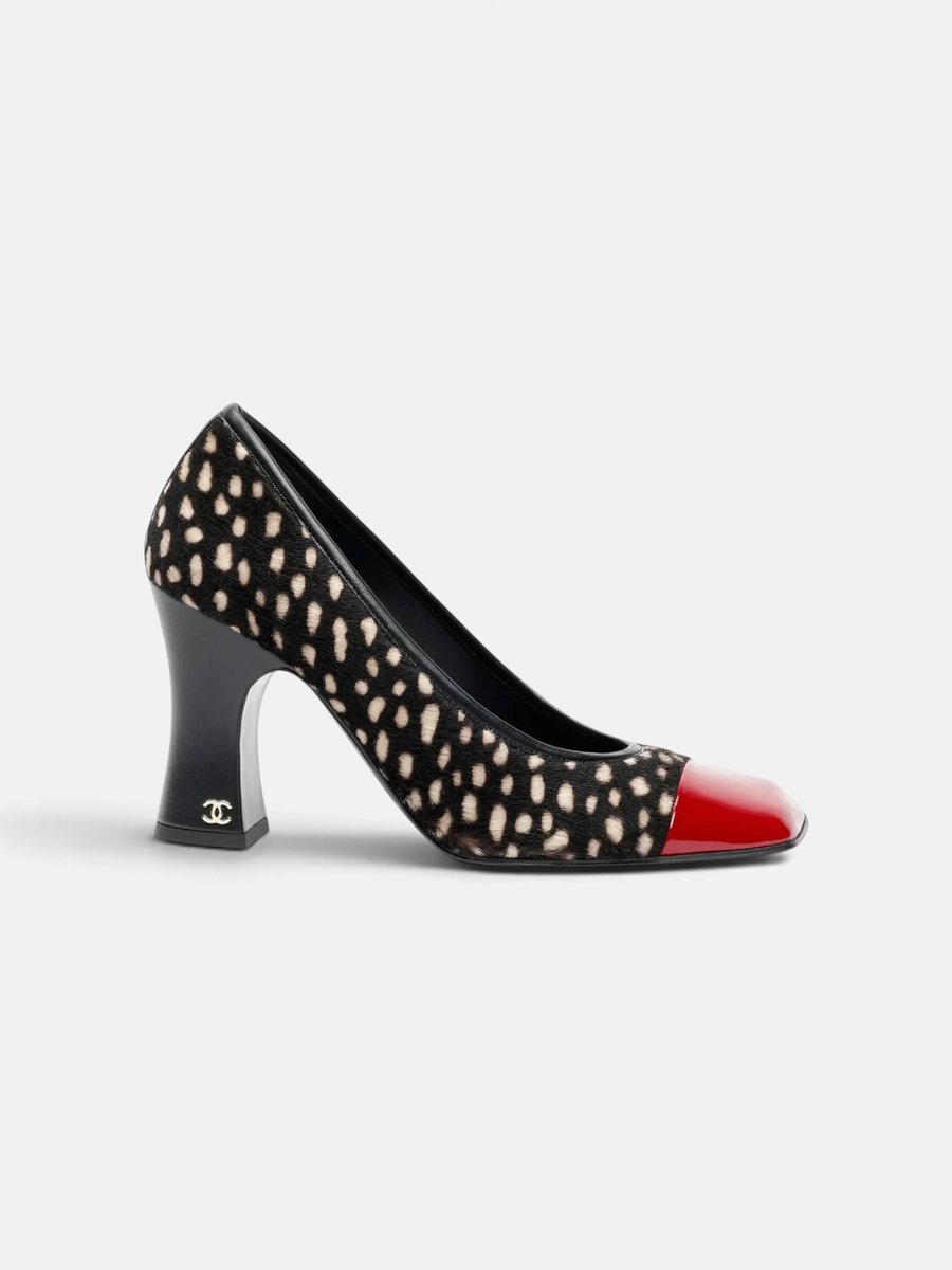 Chanel Pumps Lambskin & Patent Calfskin in Black White & Dark Red Black/Dark Red