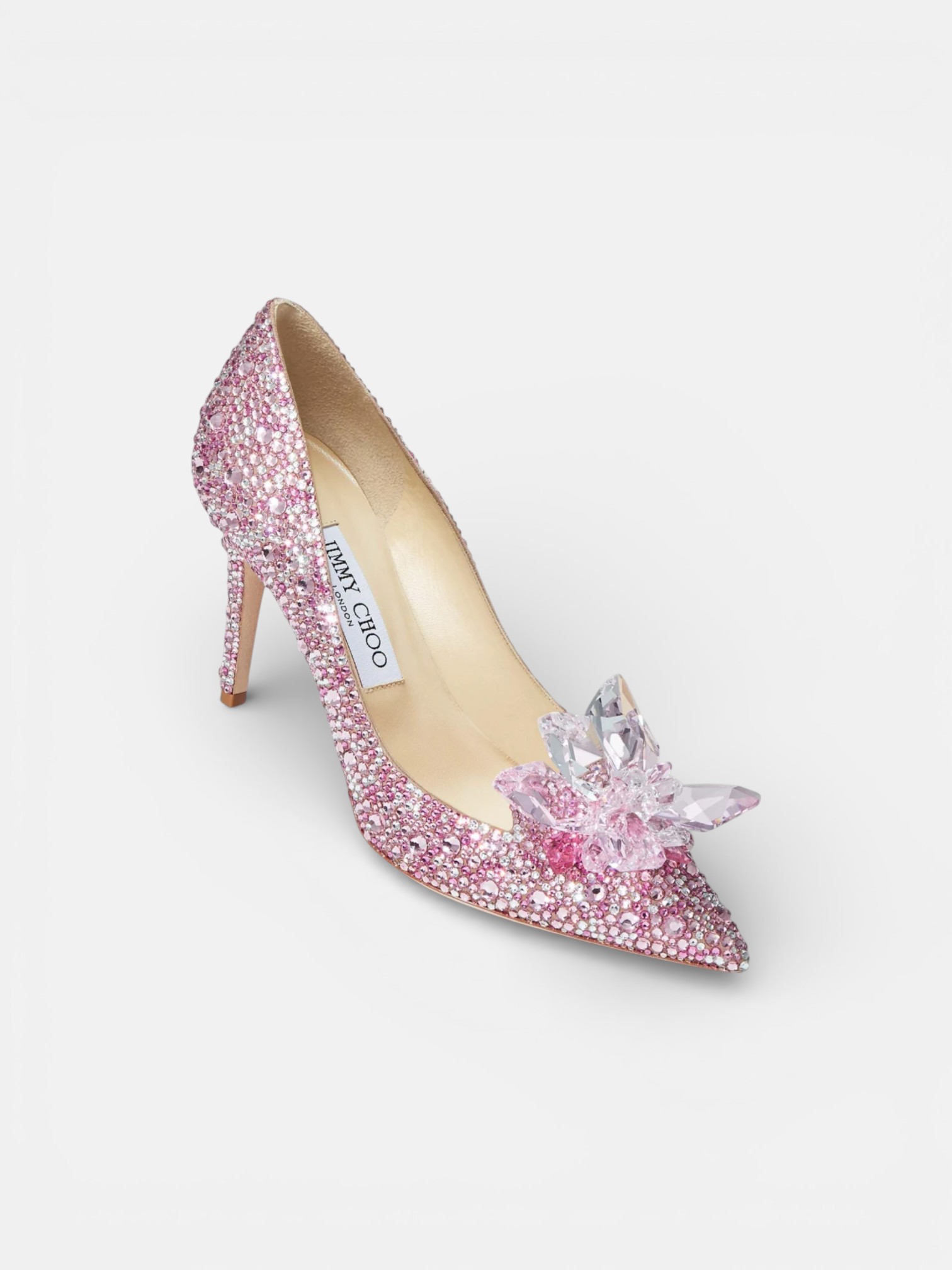 Jimmy Jimmy Cho Pointy Toe Pumps Rose Mix Suede and Crystal Covered – side profile view in premium quality with AA+ craftsmanship