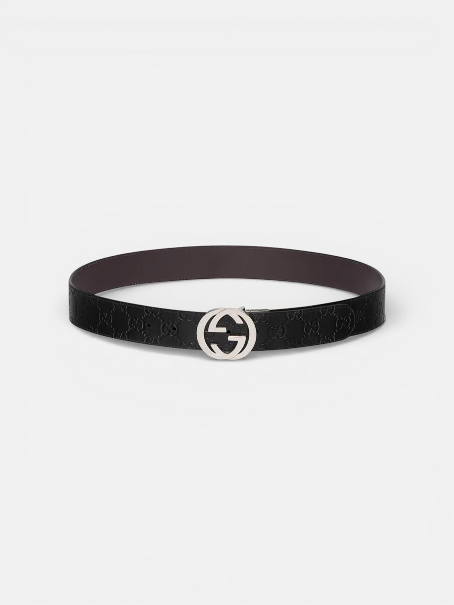 Gucci Reversible Belt with Interlocking G Buckle Black Brown Leather