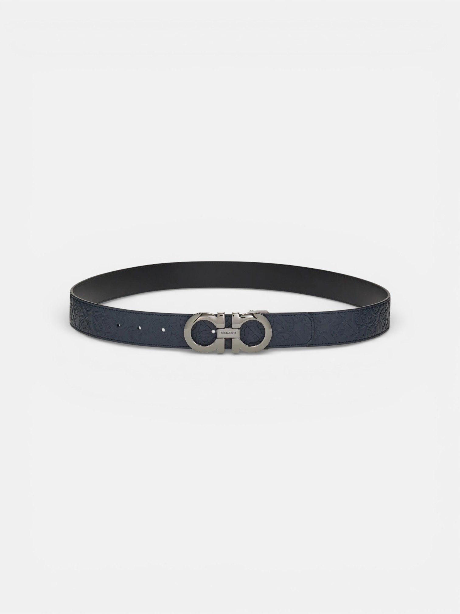 Ferregamo Ferregamo Reversible and Adjustable Belt Navy Blue Black – close-up detail view in premium quality with AA+ craftsmanship