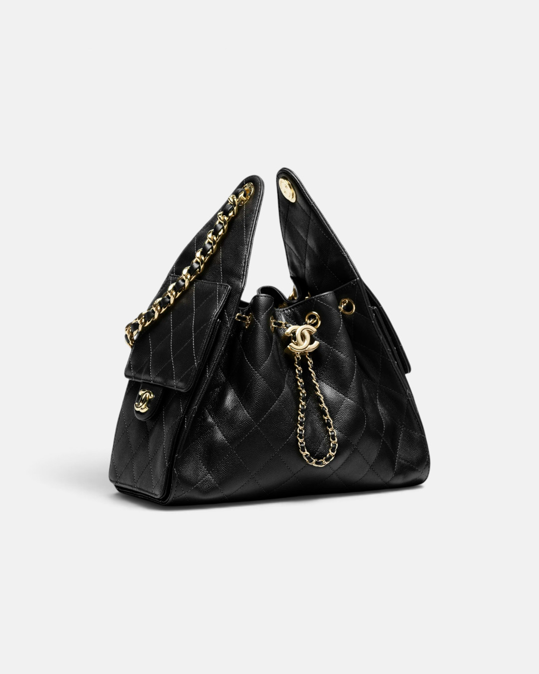 Chanel Chanel 25 Small Handbag Grained Calfskin & Gold-Tone Metal Black – close-up detail view in premium quality with AA+ craftsmanship