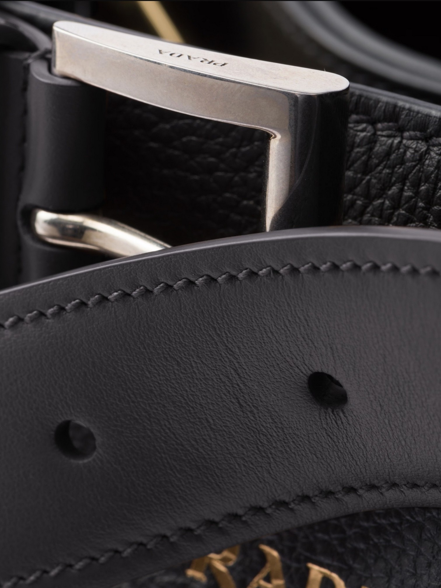 Prada Prada Buckle Small Leather Handbag Black – detail view in premium quality with AA+ craftsmanship