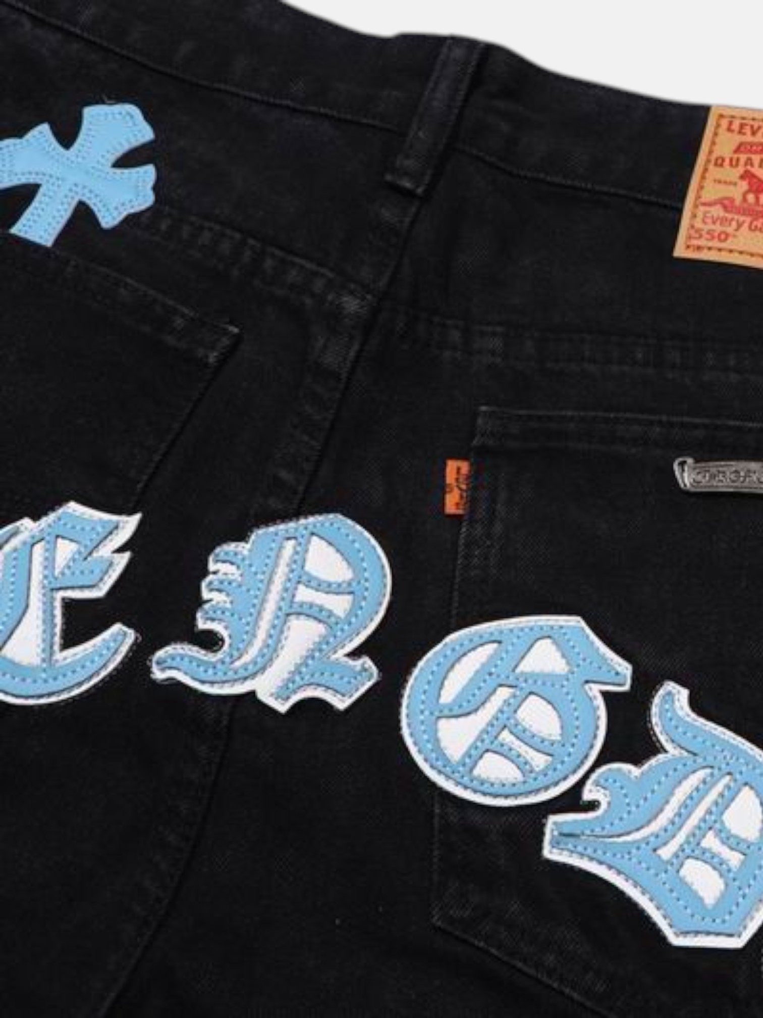 Chrome Chrome Hearts Dual-Tone Cross Jeans Black – detail view in premium quality with AA+ craftsmanship