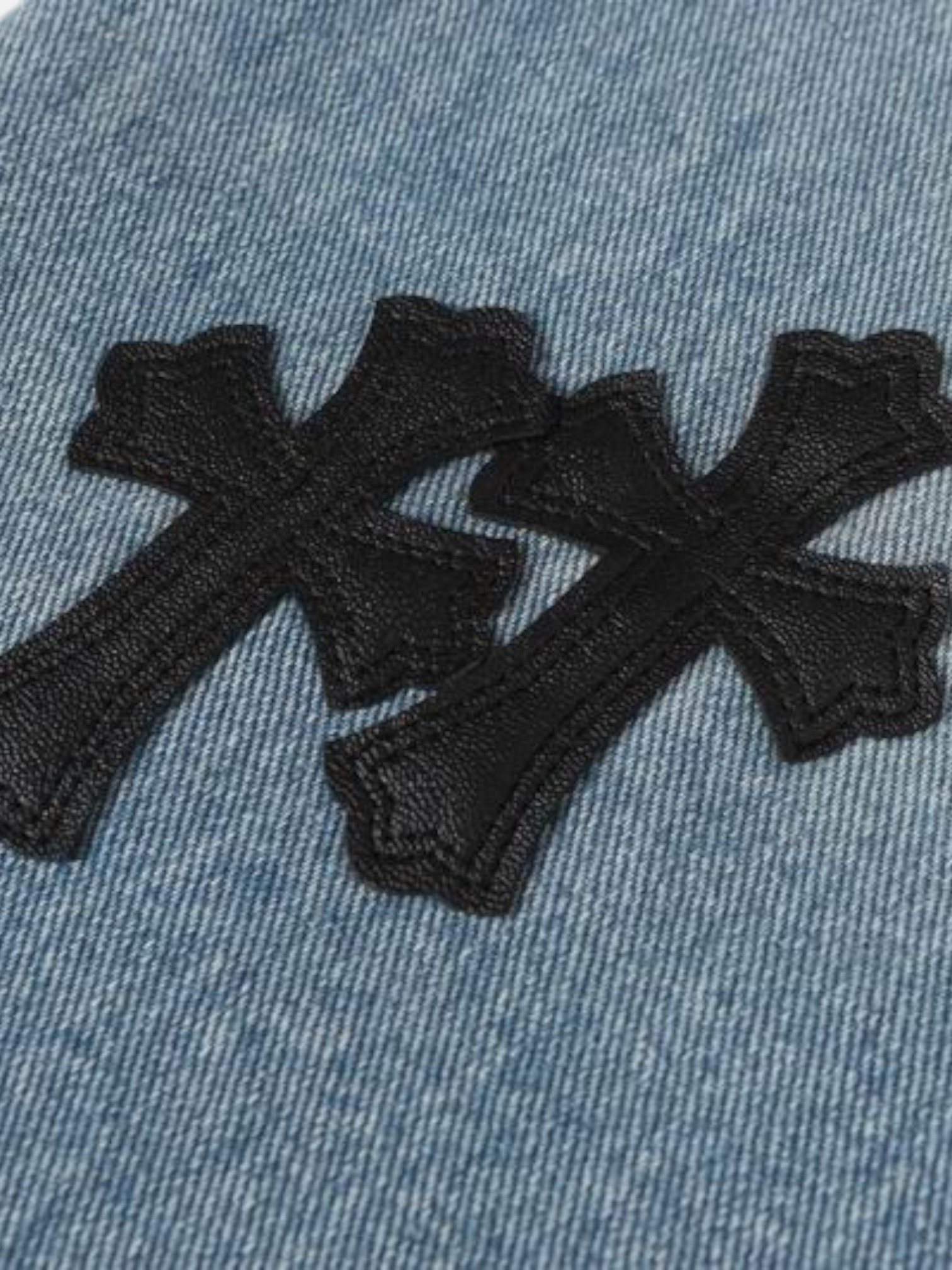 Chrome Chrome Hearts Minimal Cross Jeans Light Blue – detail view in premium quality with AA+ craftsmanship