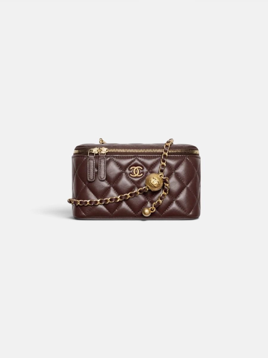 Chanel Long Vanity with Chain in Shiny Lambskin Dark Brown