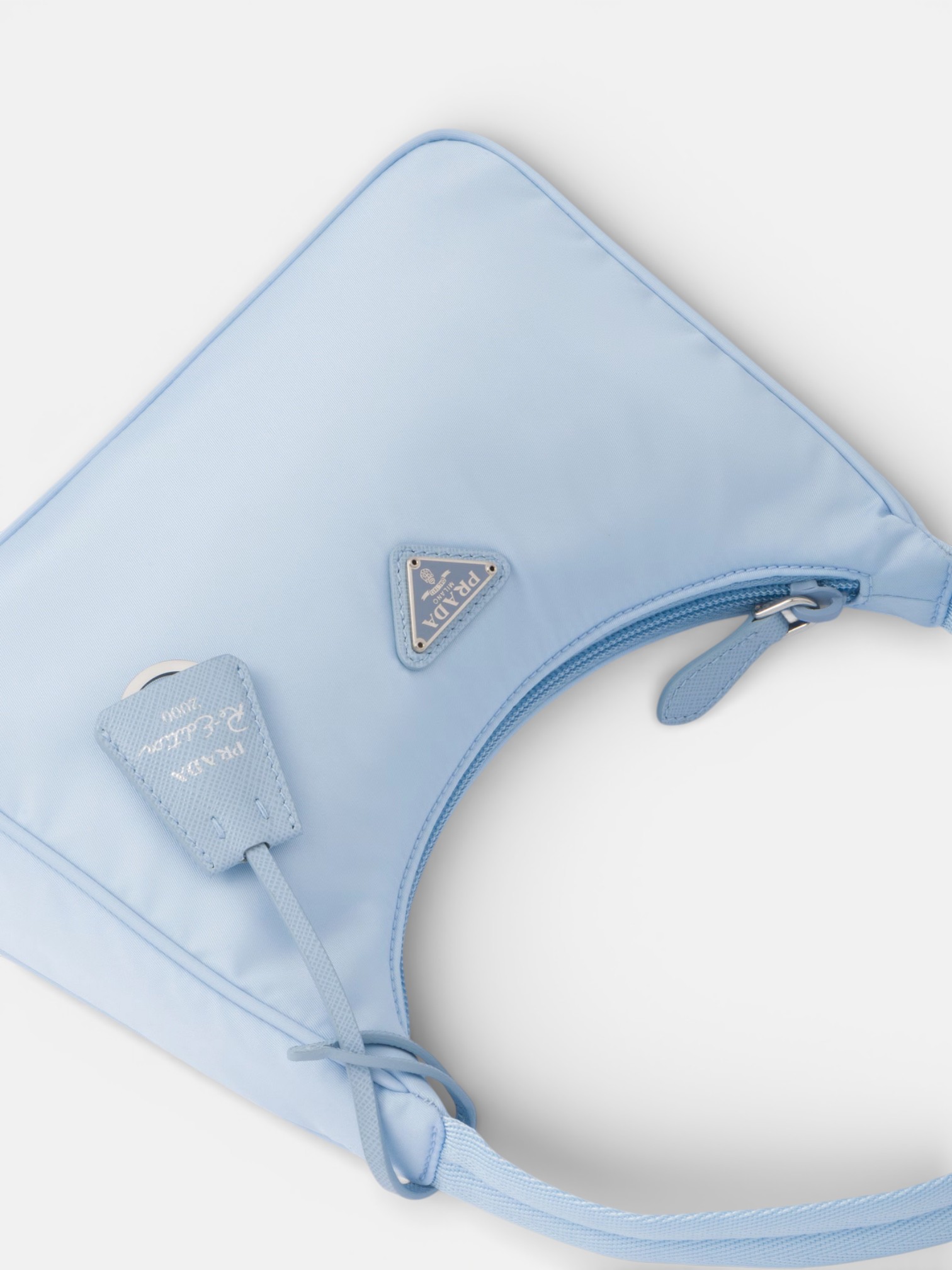 Prada Prada Re-Edition 2000 Mini-Bag Icy-Blue – detail view in premium quality with AA+ craftsmanship