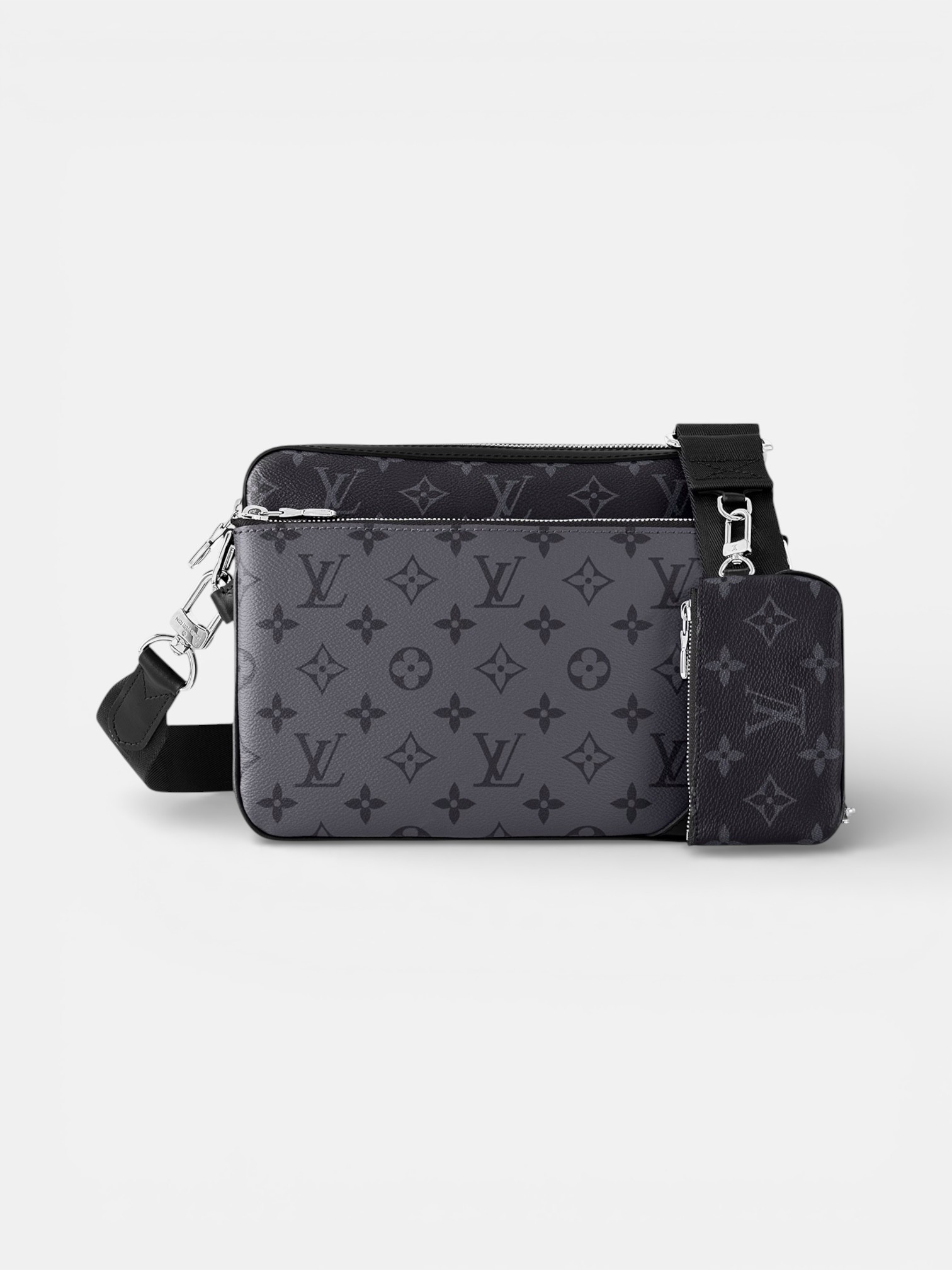 Louis Louis Vuitton Trio Messenger Bag Monogram Eclipse – detail view in premium quality with AA+ craftsmanship