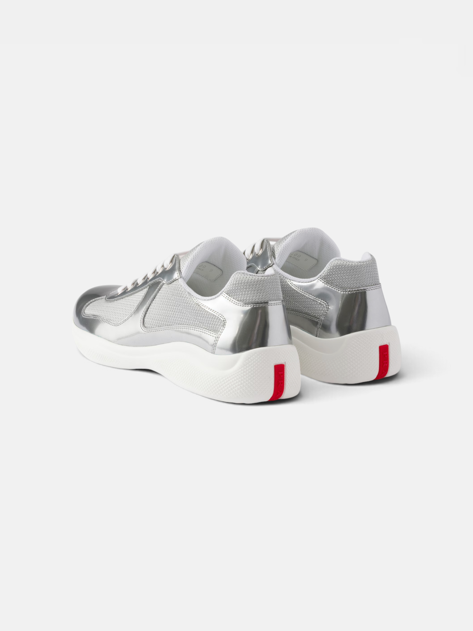 Prada Prada Cups Sneaker Silver – back view in premium quality with AA+ craftsmanship
