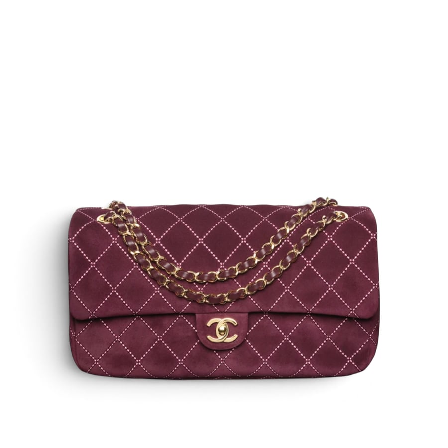 Chanel Maxi Flap Bag Suede Calfskin & Gold-Tone Metal Burgundy