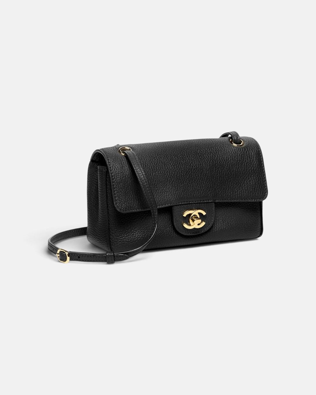 Chanel Chanel Mini Flap Bag Grained Calfskin & Gold-Tone Metal Black – close-up detail view in premium quality with AA+ craftsmanship