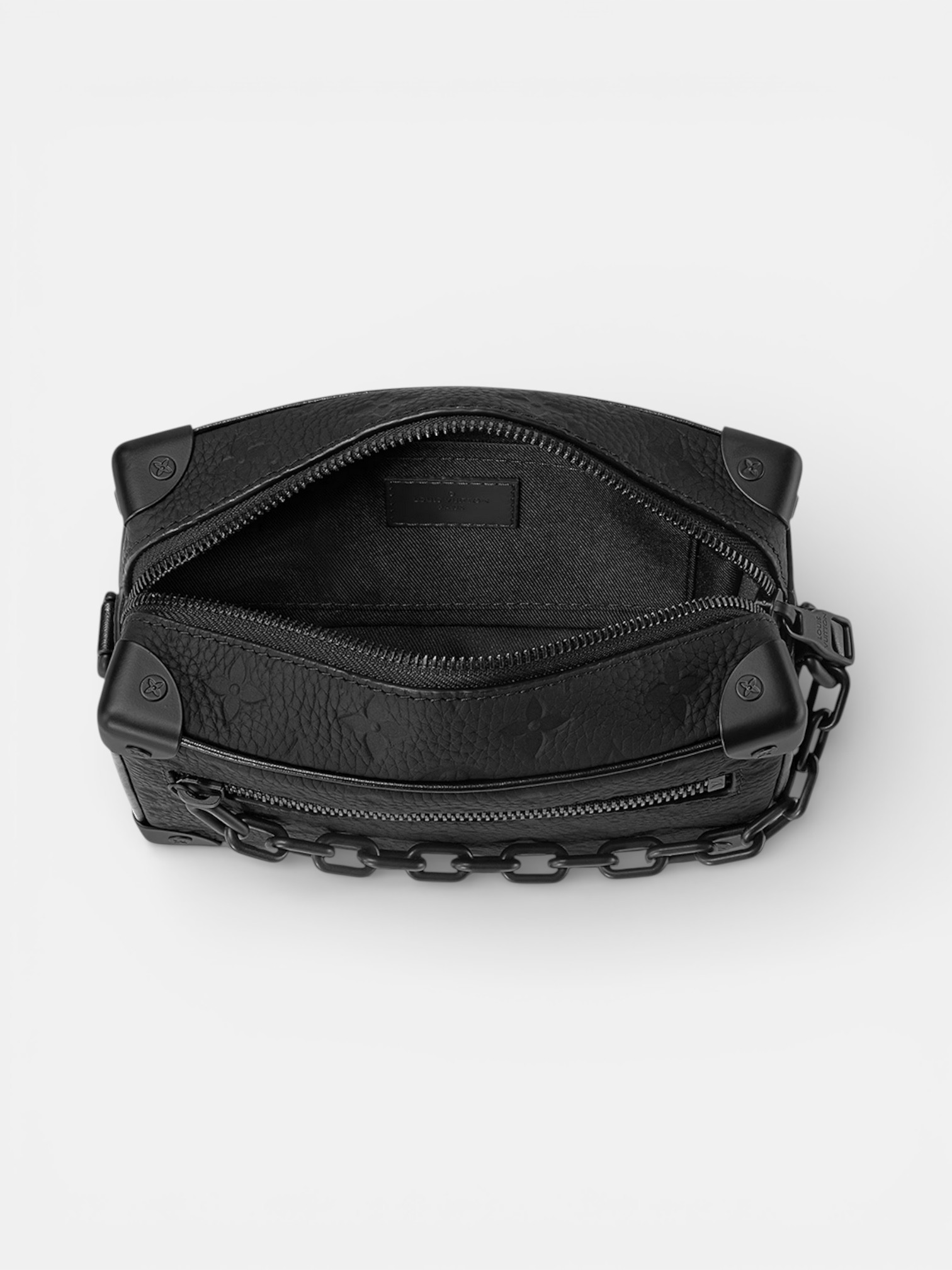Louis Louis Vuitton Mini Soft Trunk Monogram Taurillon – close-up detail view in premium quality with AA+ craftsmanship