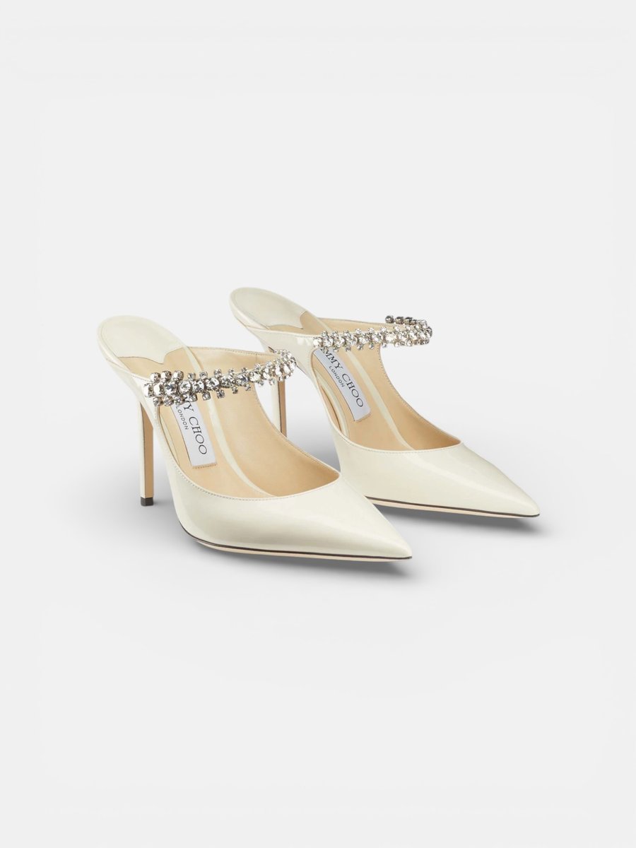 Jimmy Cho Bing 100 Mules in Patent-Leather Cream