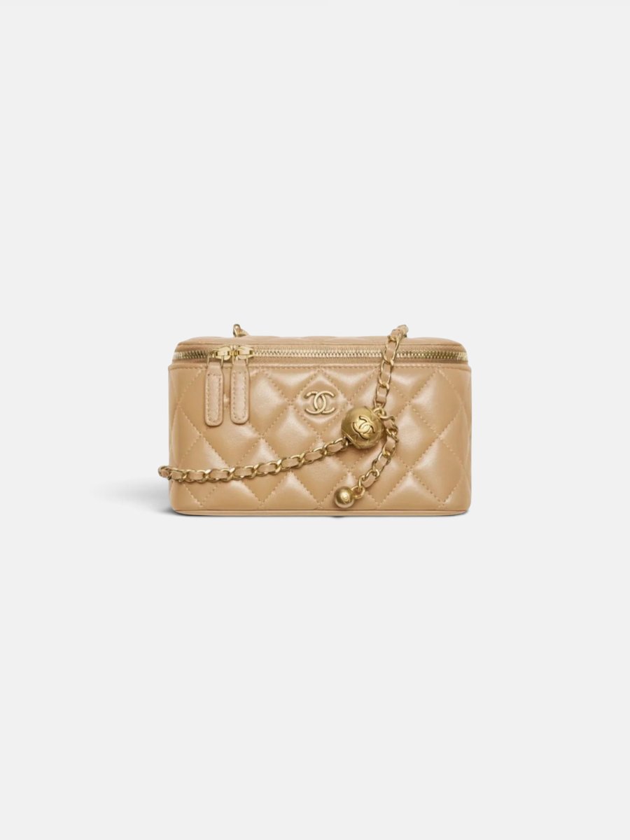 Chanel Long Vanity with Chain in Shiny Lambskin Dark Beige