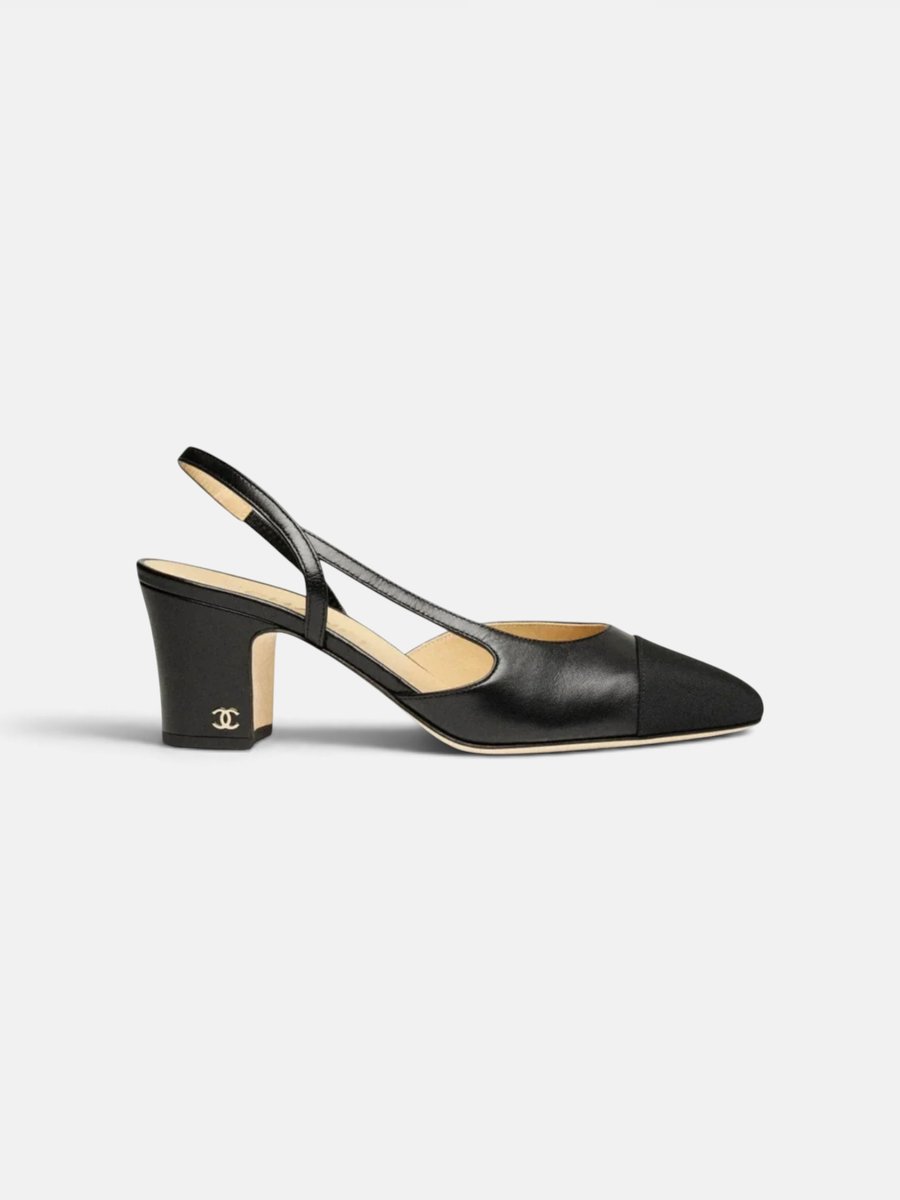 Chanel Slingback Heels In Goatskin And Grosgrain Black