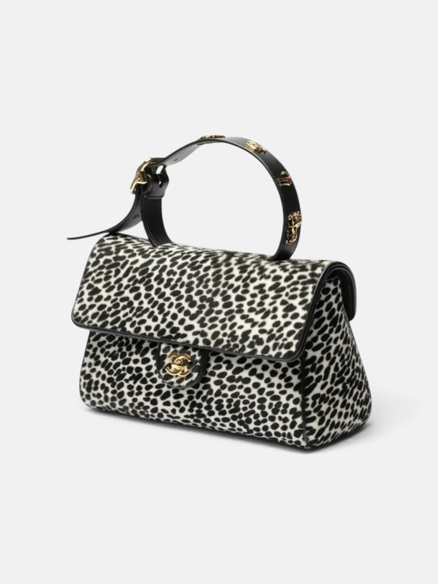 Chanel Chanel Flap Bag With Top Handle White & Black Lambskin – side profile view in premium quality with AA+ craftsmanship