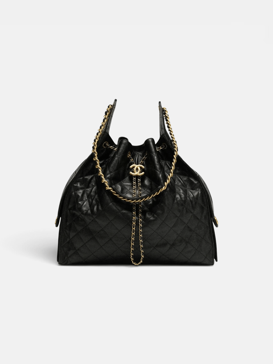 Chanel 25 Large Handbag Grained Calfskin & Gold Tone Metal in Black