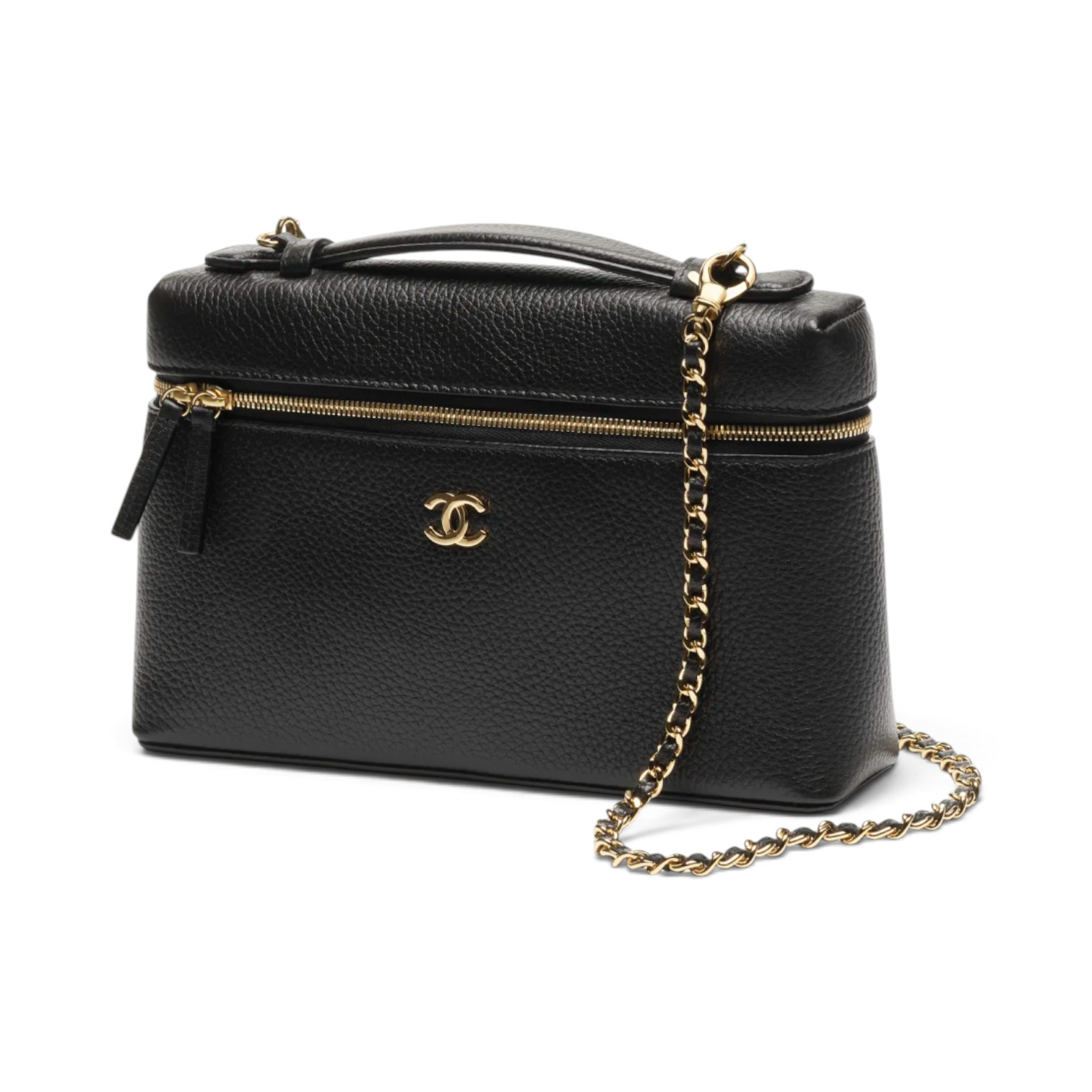 Chanel Chanel Large Vanity Grained Calfskin & Gold-Tone Metal Black – close-up detail view in premium quality with AA+ craftsmanship