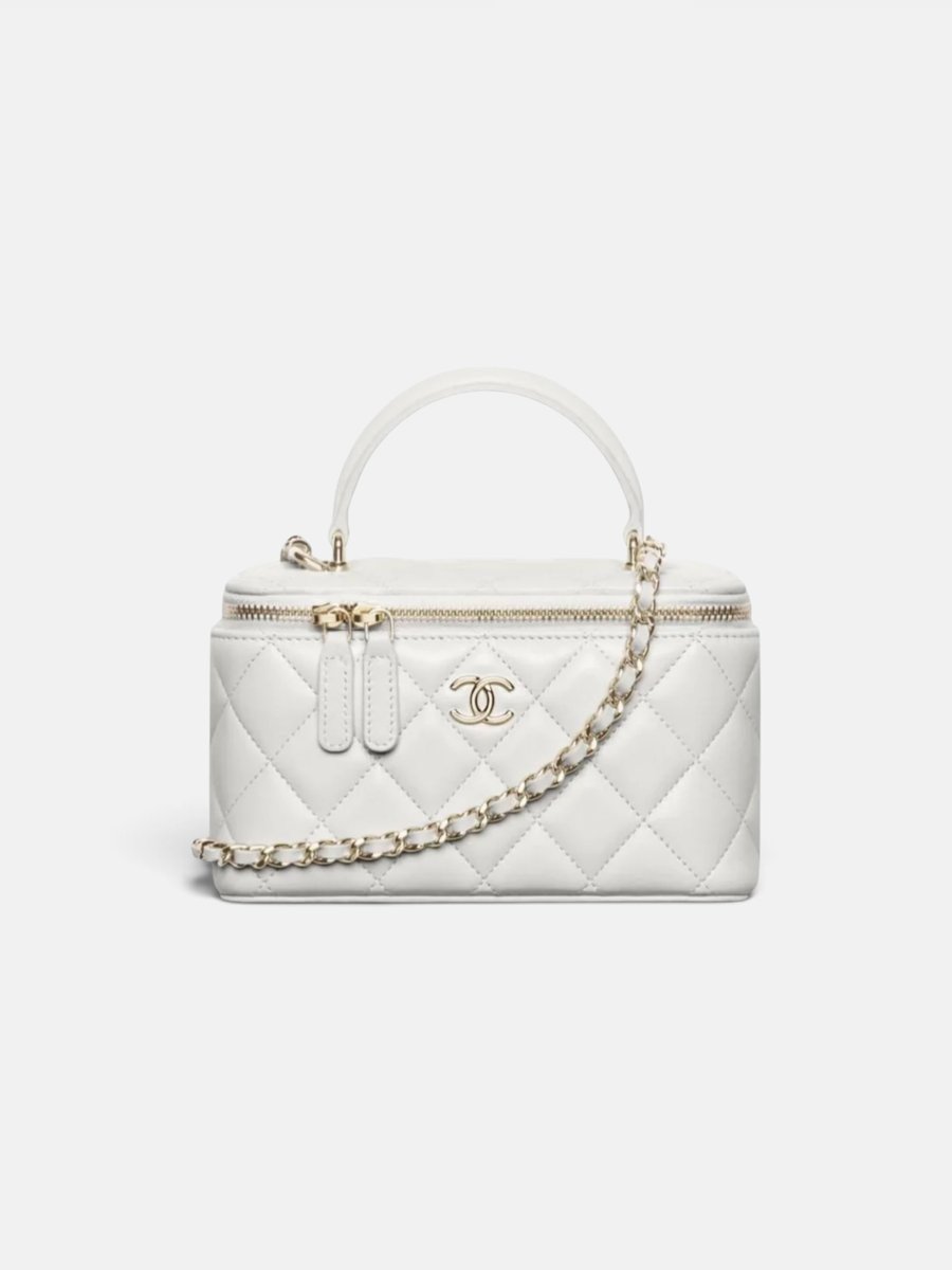 Chanel Long Vanity With Chain Lambskin Light Grey